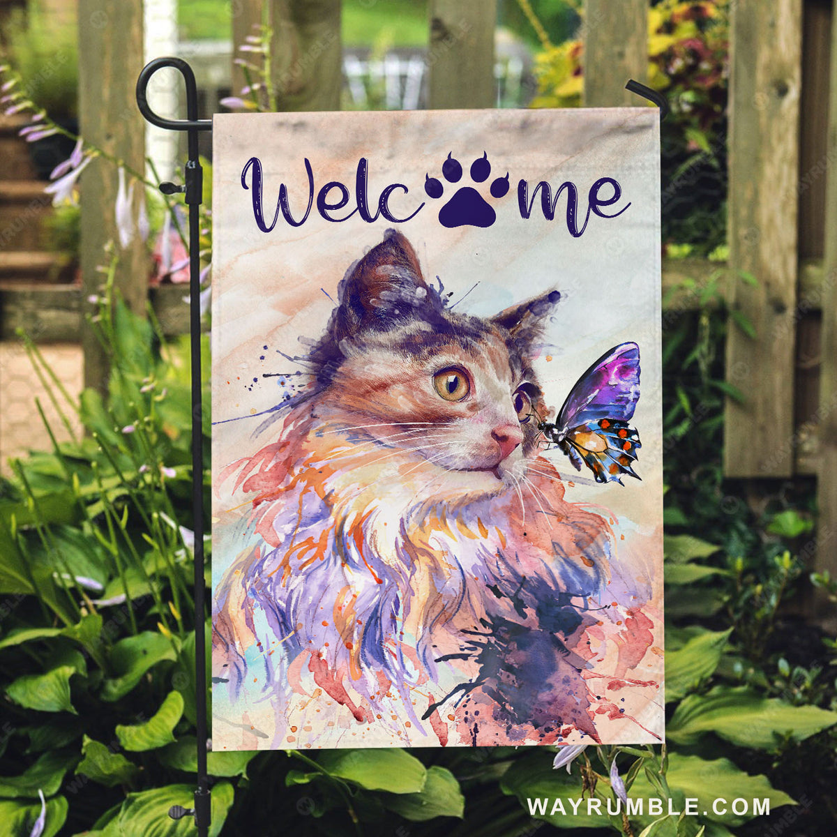 Stunning butterfly, Colorful cat, Welcome - Jesus Flag