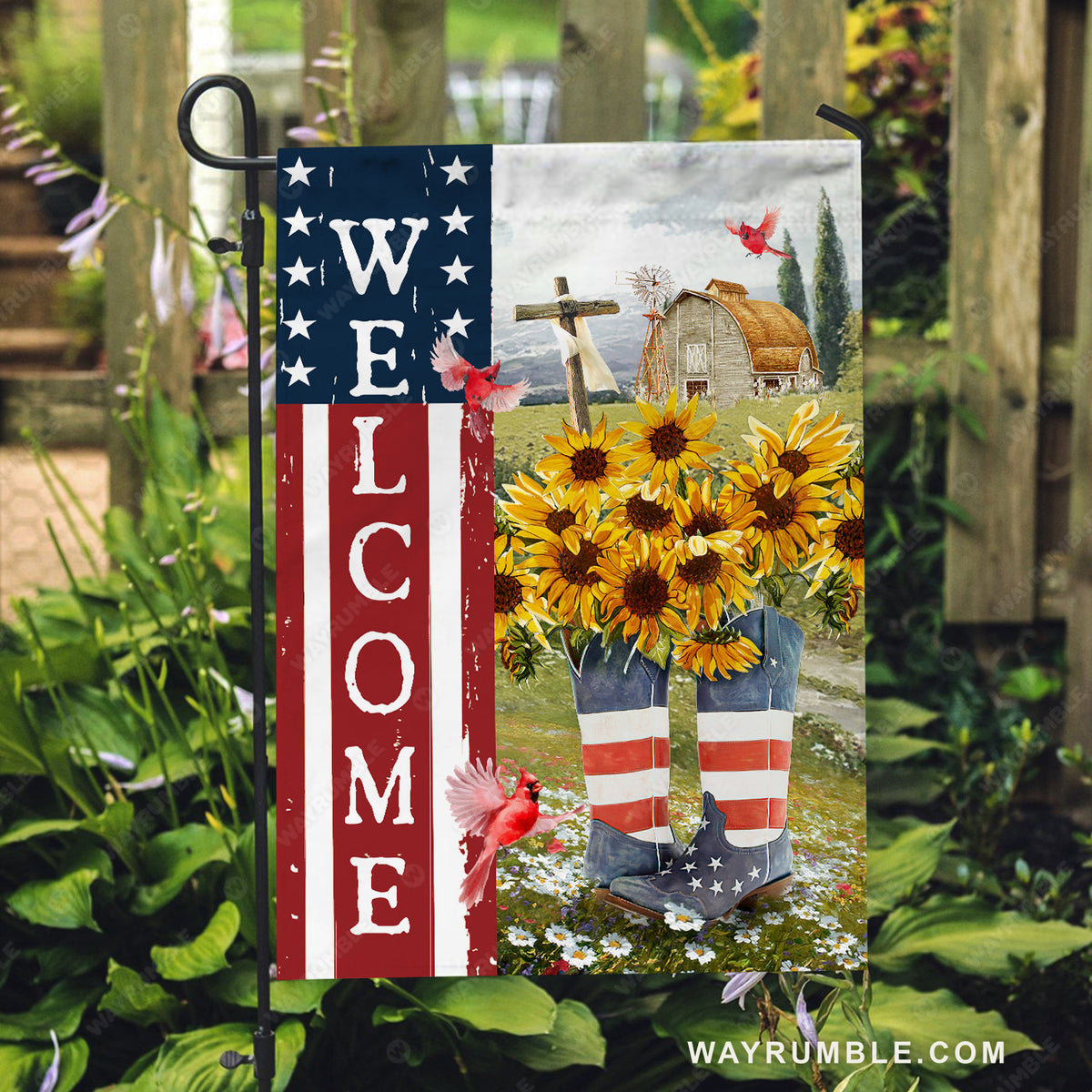 Sunflower drawing, Unique boots, Green meadow land, Welcome - Jesus Flag
