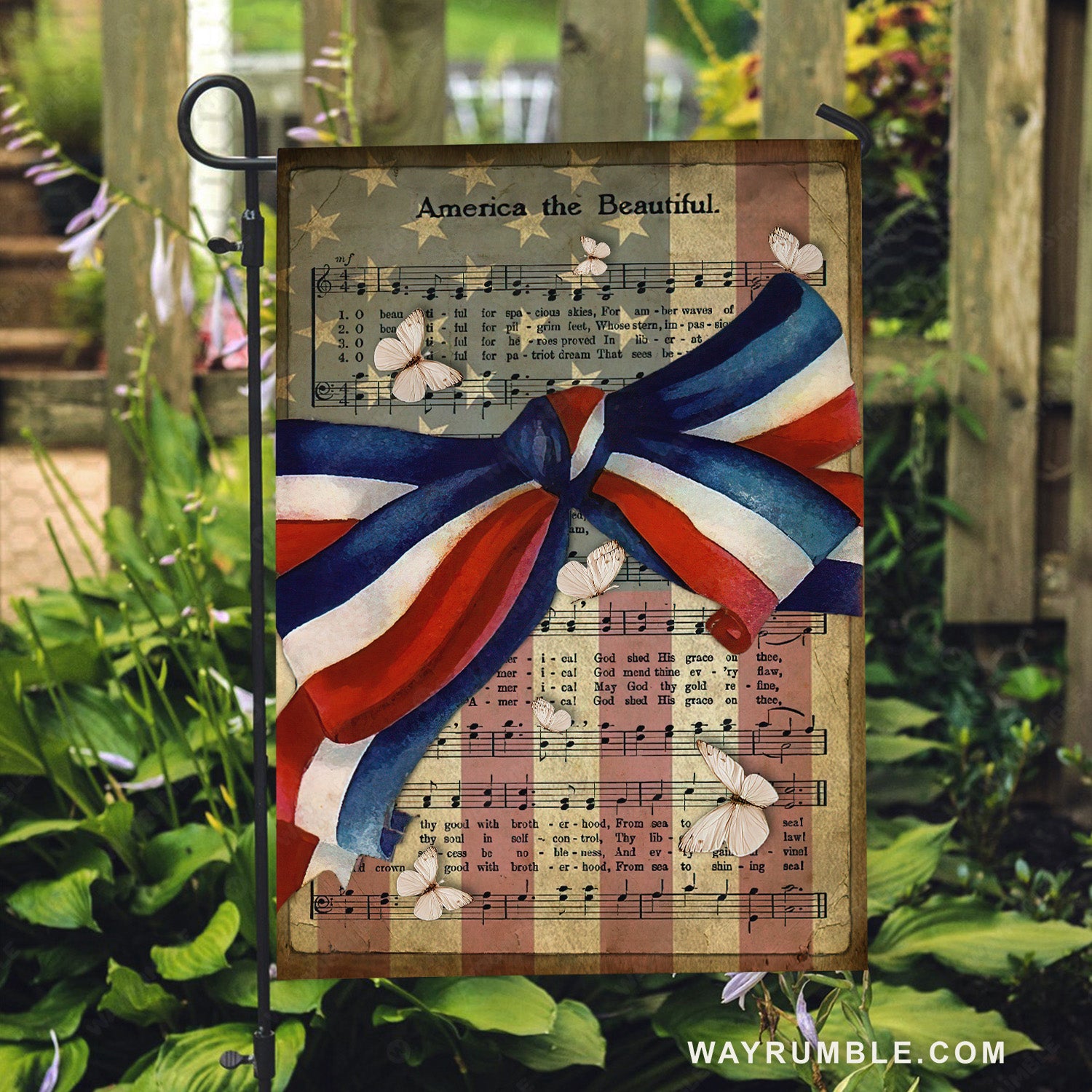 Colorful bow, Music sheet, White butterfly, America the Beautiful - Jesus Flag
