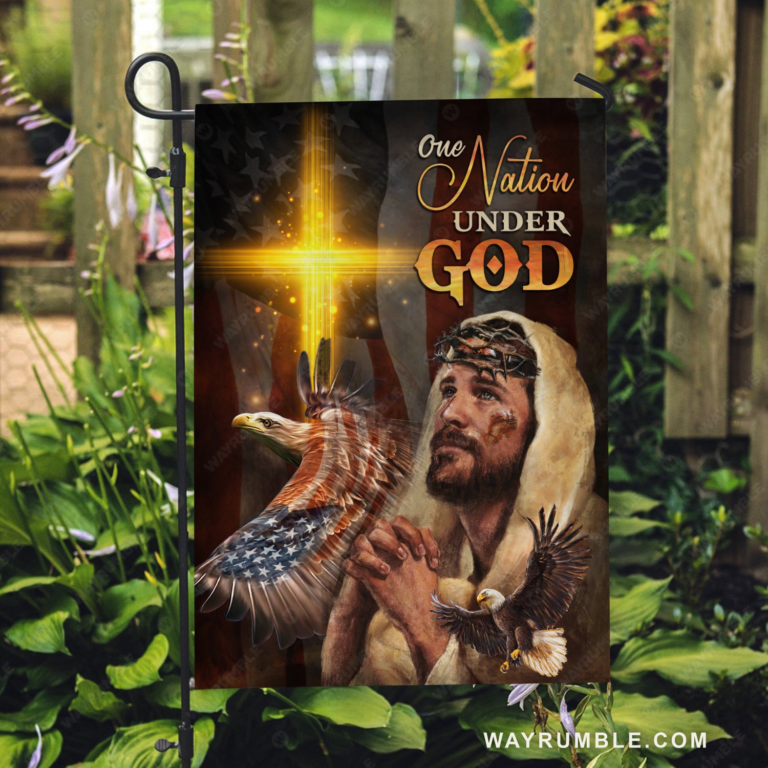 Brilliant cross, Pray with Jesus, Amazing eagle, One nation under God - Jesus Flag