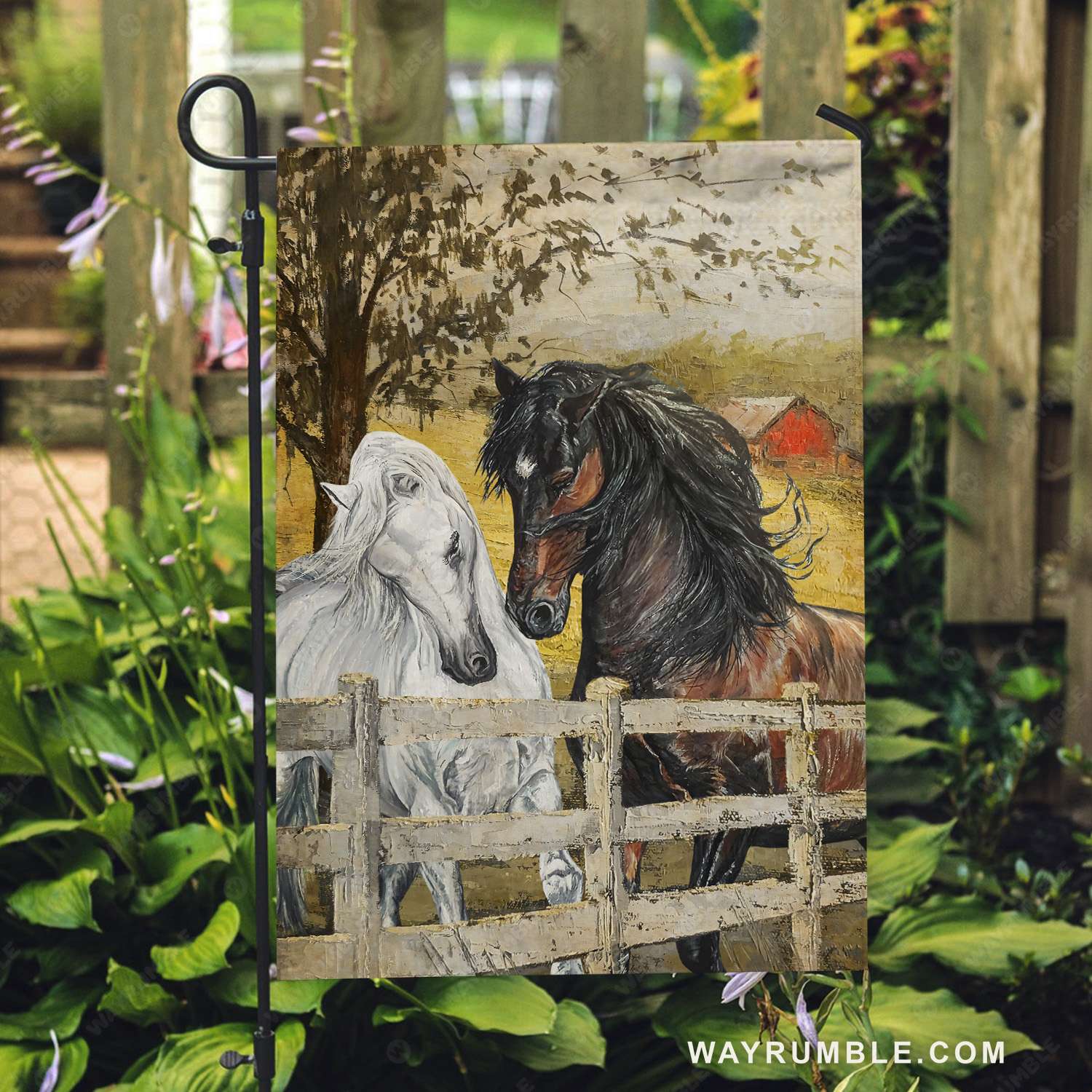 White horse, Brown horse, Horse couple - Jesus Flag