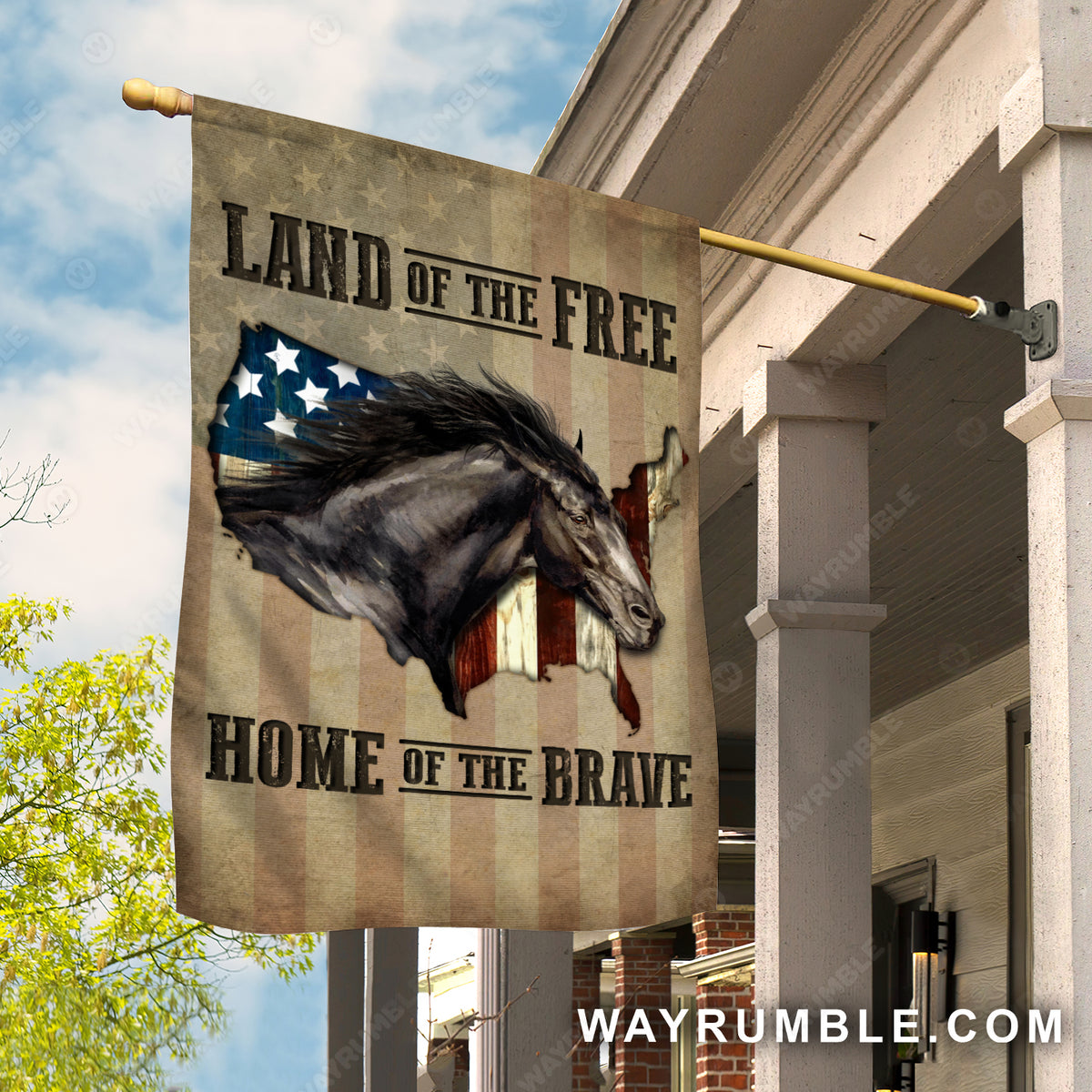 Black horse, US flag, Land of the free, Home of the brave - Jesus Flag