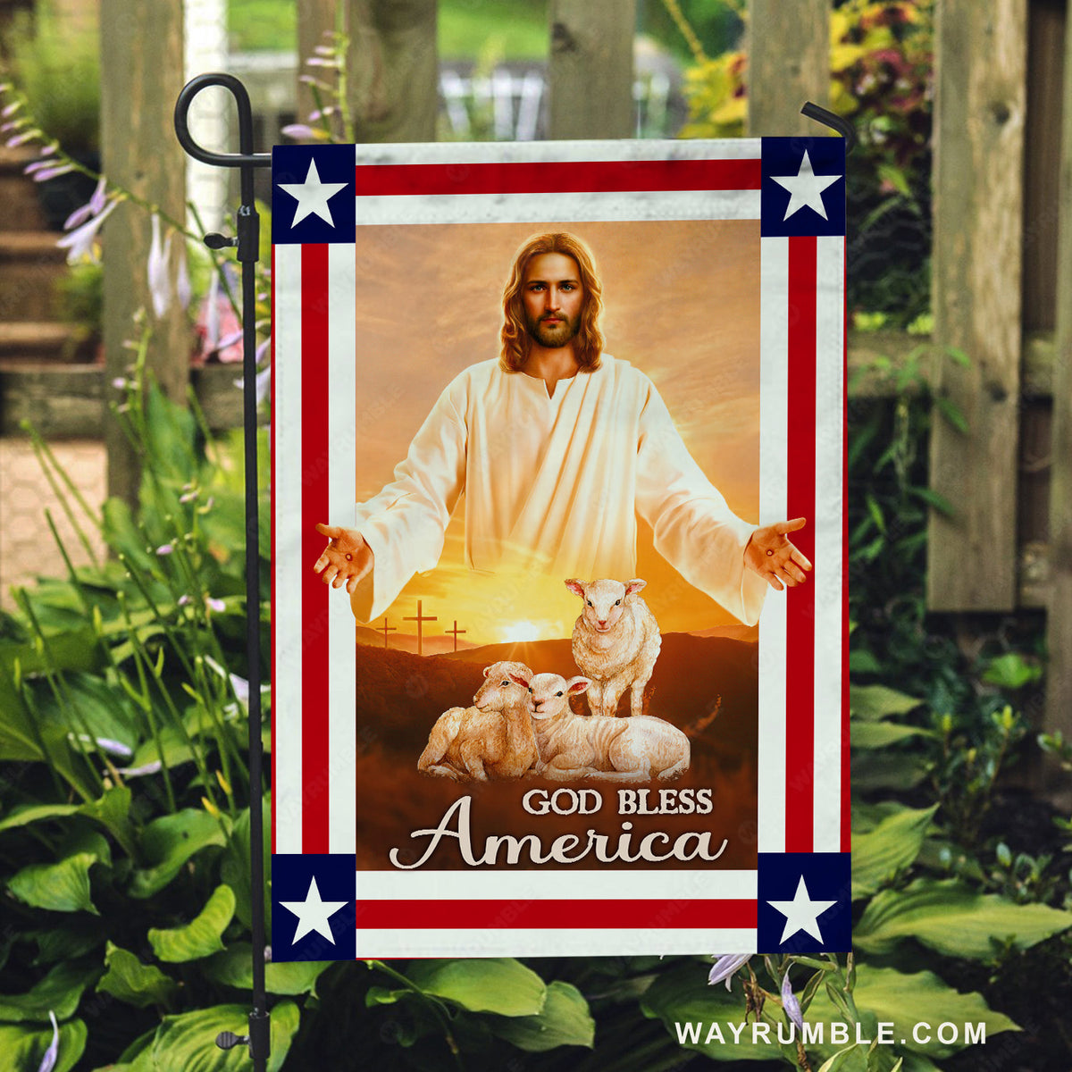 Jesus calls, White lamb, Jesus is king, God bless America - Jesus Flag