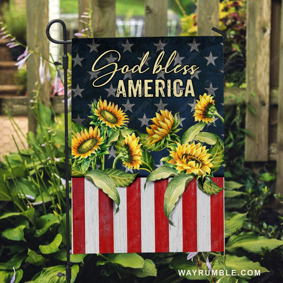 US flag, Sunflower field, God bless America - Jesus Flag