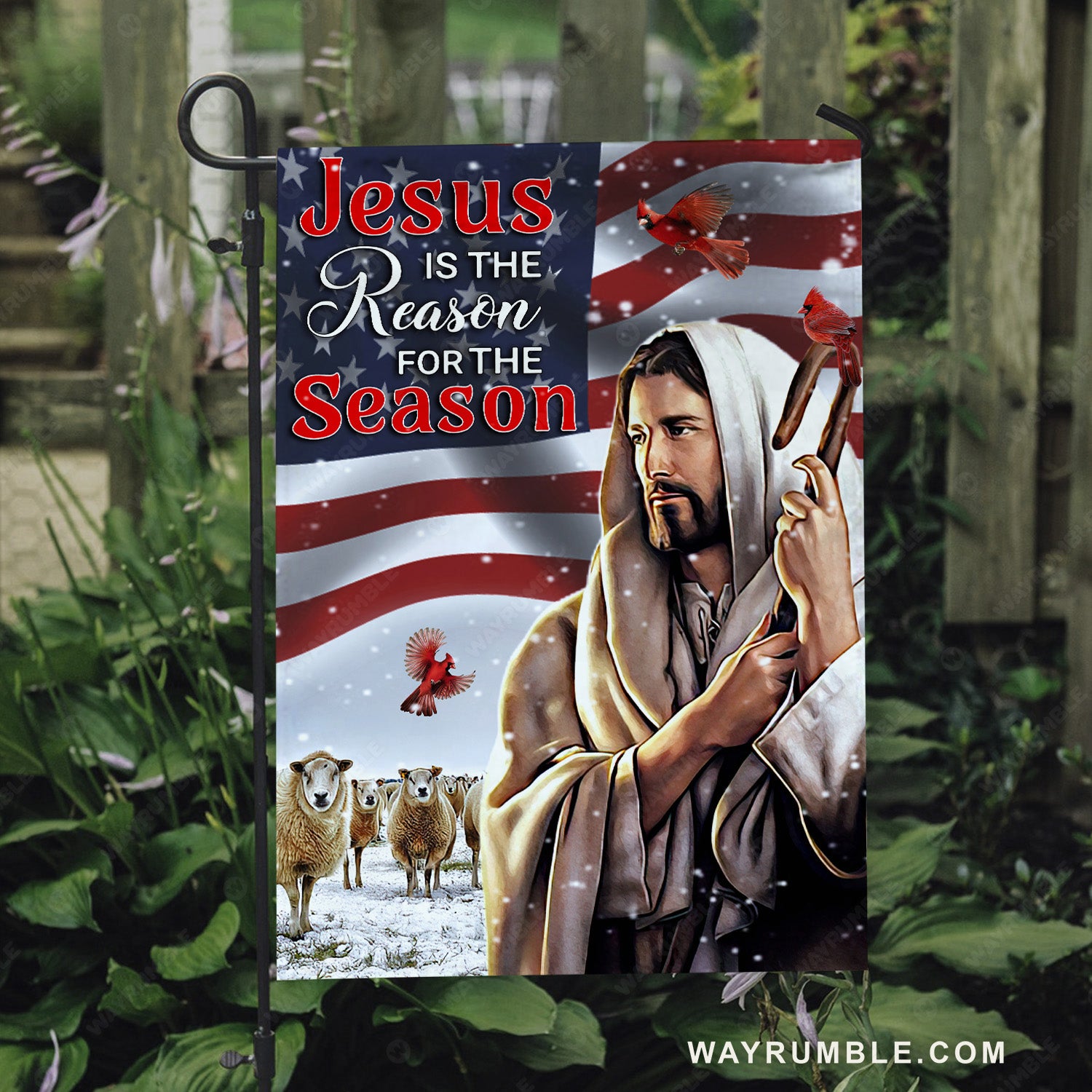 Watercolor Jesus painting, Beautiful US flag, Lamb farm, Jesus is the reason for the season - Jesus Flag