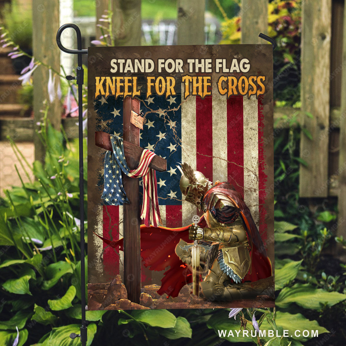 Stunning warrior, Wooden cross, Stand for the flag, Kneel for the cross - Jesus Flag