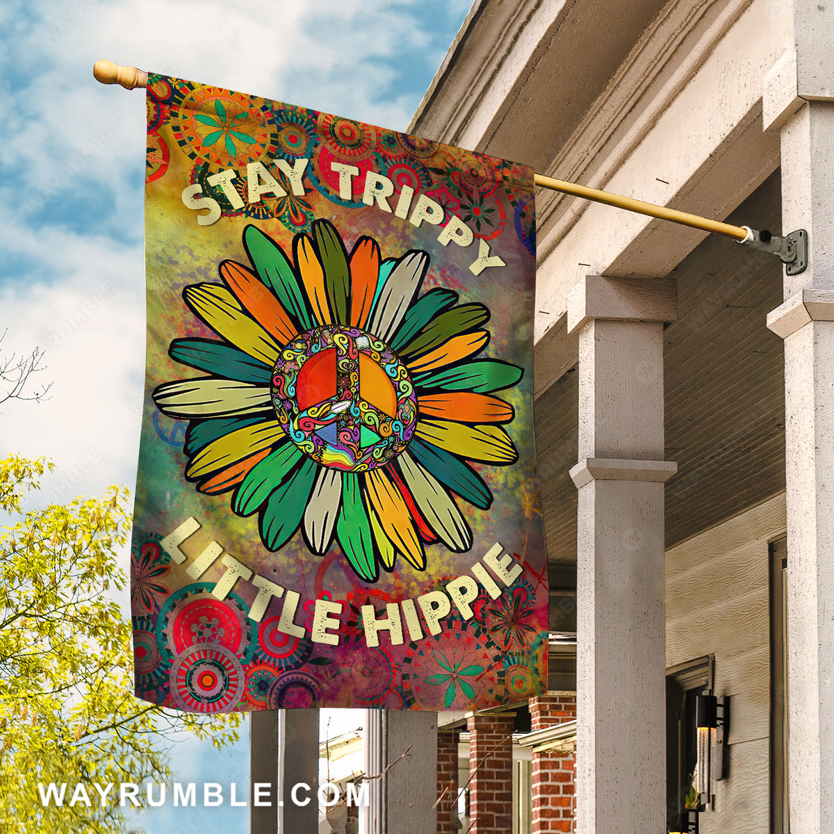 Hippie symbol, Colorful sunflower, Stay trippy, Little hippie - Jesus Flag