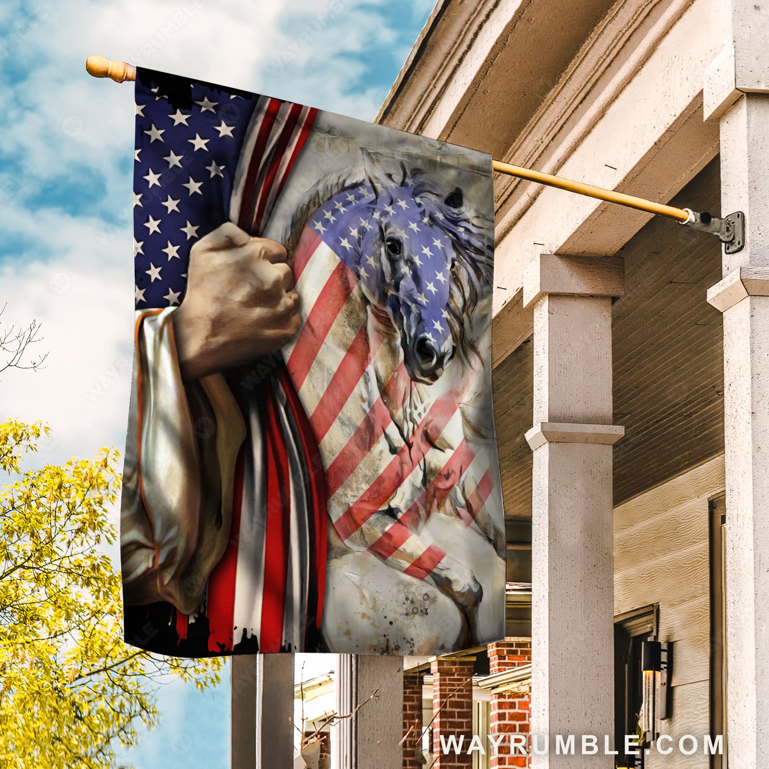 White horse painting, Beautiful US flag, Jesus's hand - Jesus Flag