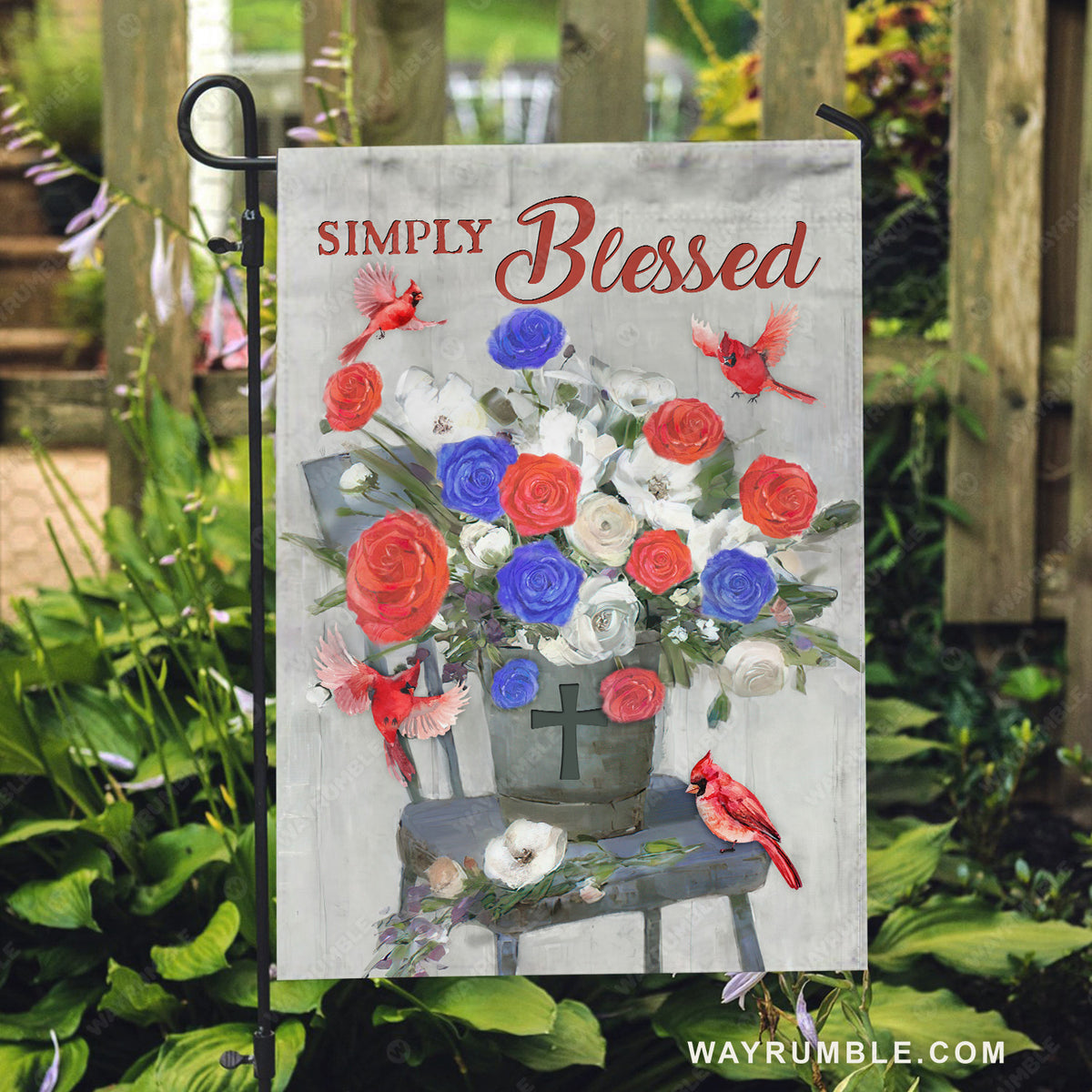Unique rose flower, Red cardinal, Still life painting, Simply blessed - Jesus Flag