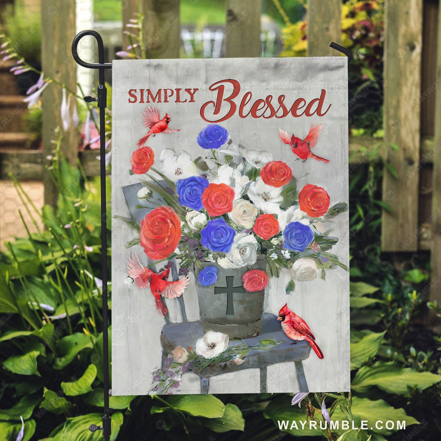 Unique rose flower, Red cardinal, Still life painting, Simply blessed - Jesus Flag