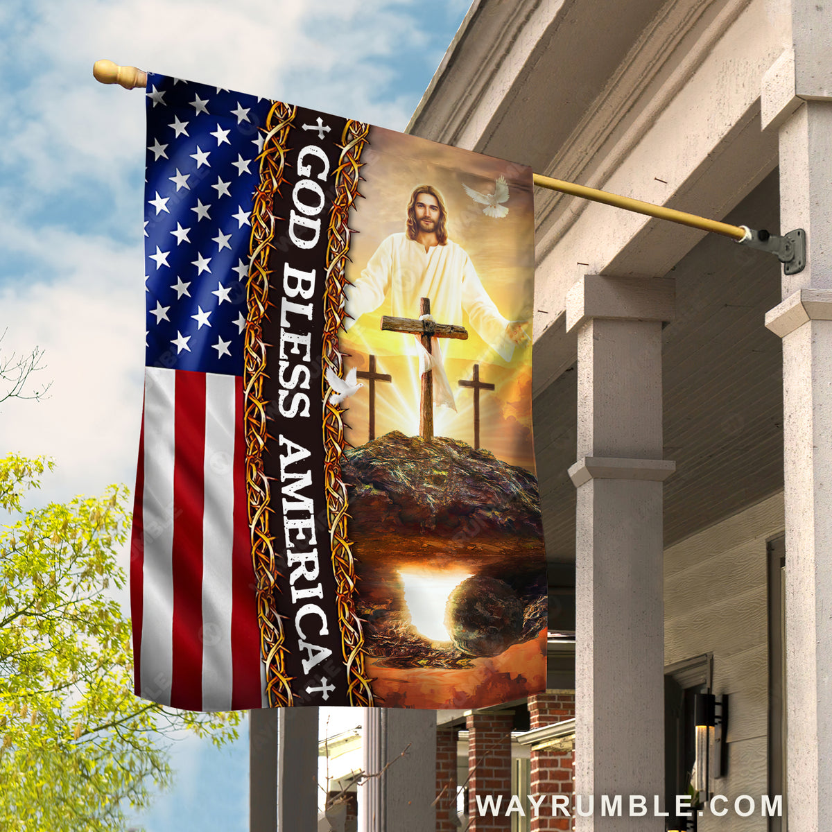 Jesus Christ, US flag, Cross symbol, God bless America - Jesus Flag