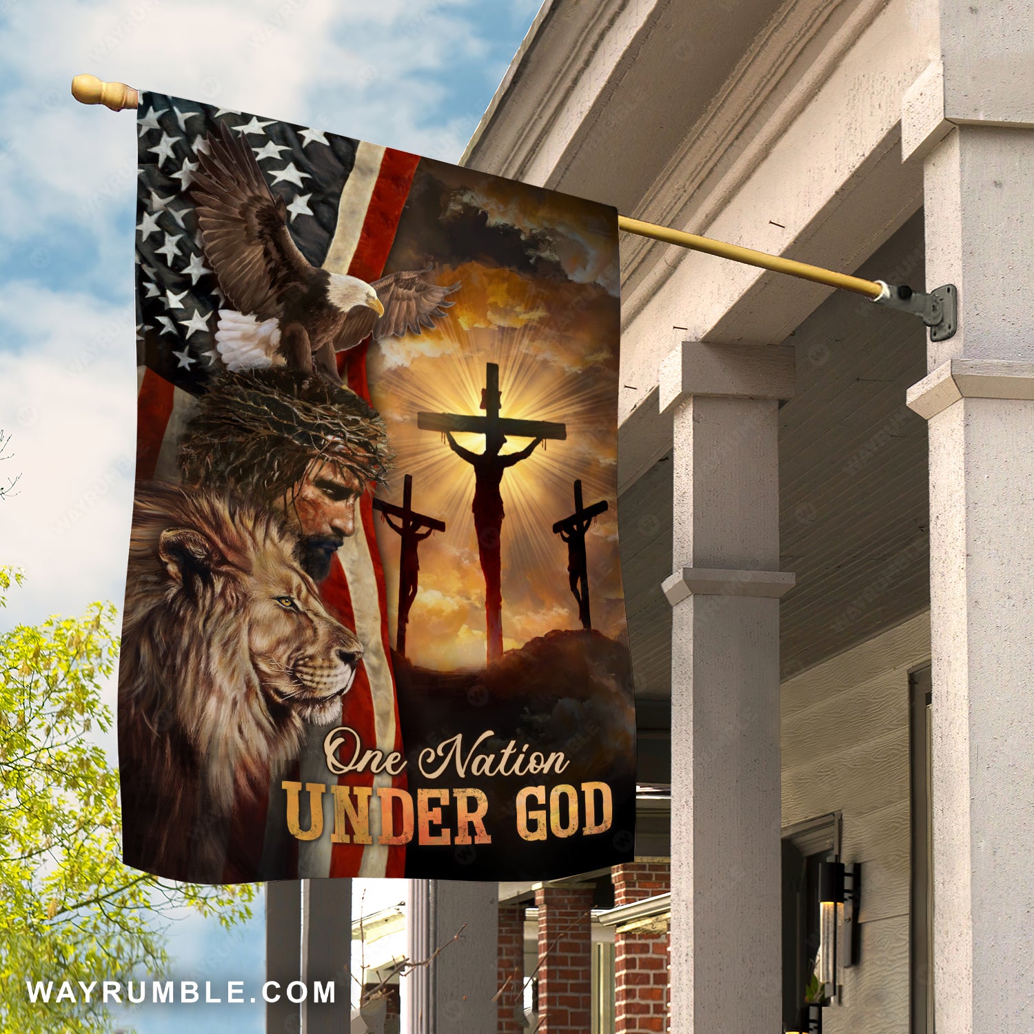 Jesus symbol, The life of Jesus, Lion King, Eagle, One nation under God - Jesus Flag