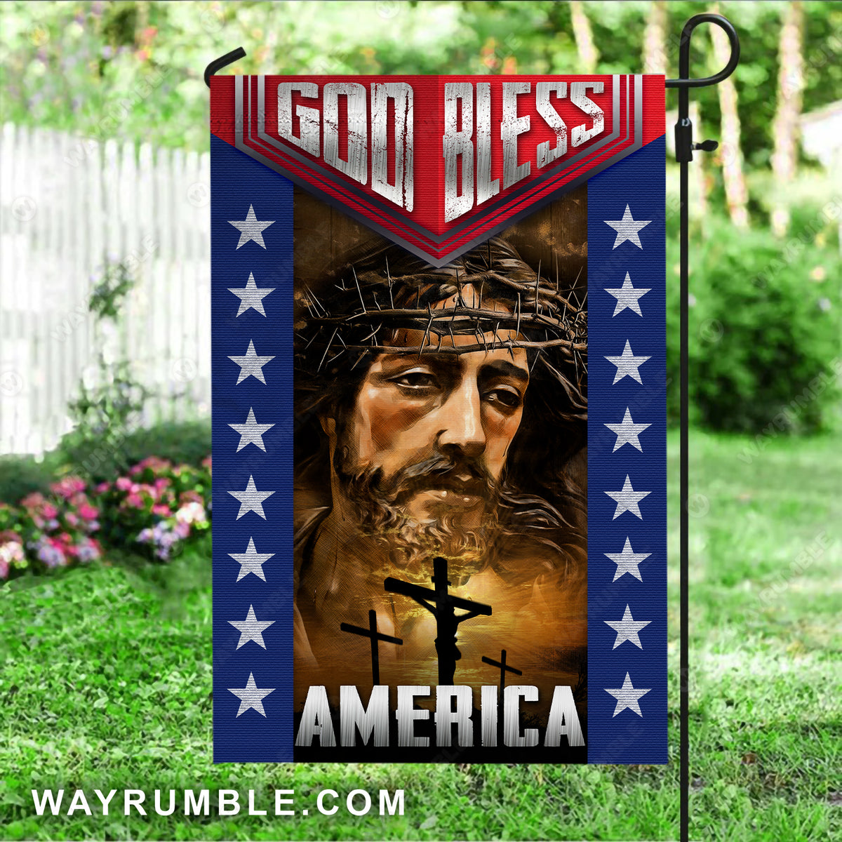 Watercolor Jesus painting, Jesus on the cross, White star, God bless America - Jesus Flag