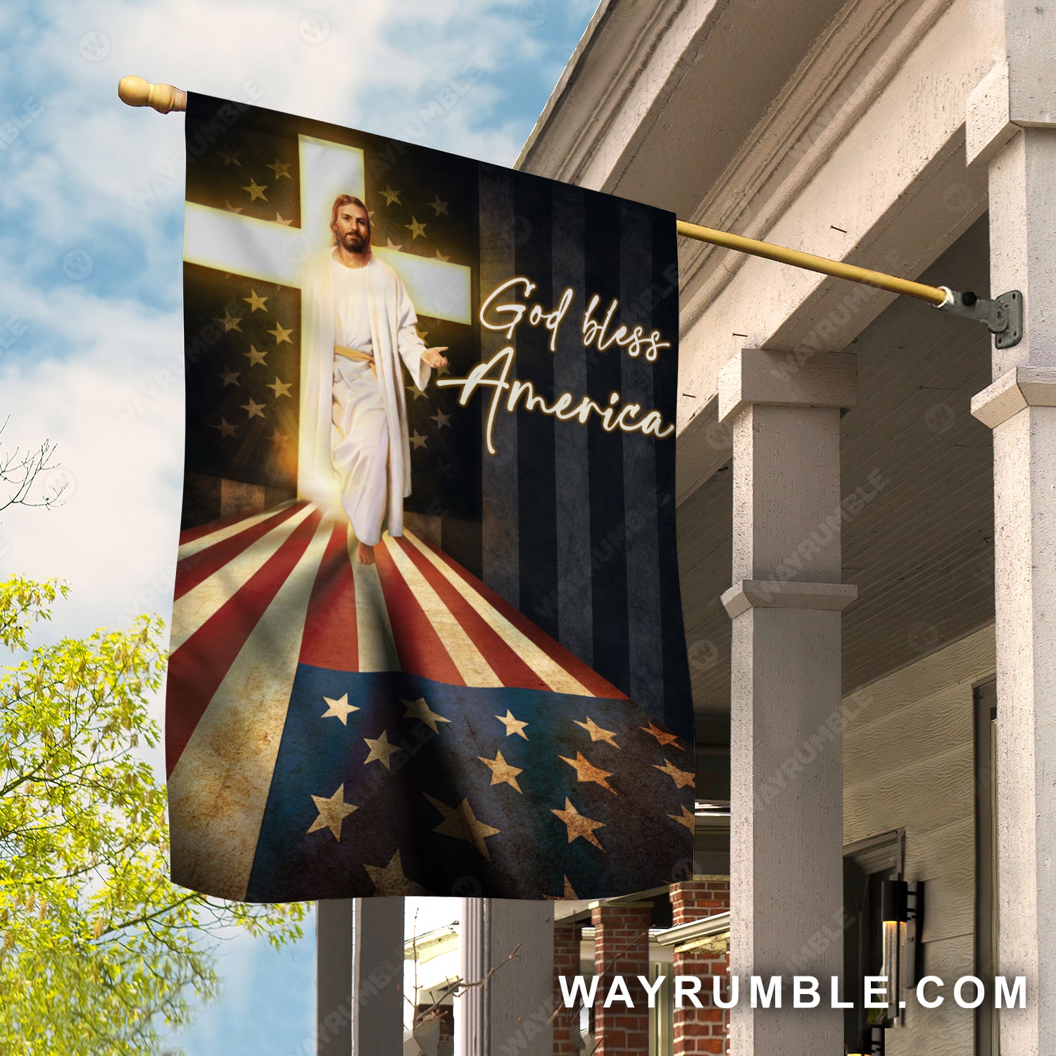 Stunning Jesus painting, Beautiful US flag, Cross symbol, God bless America - Jesus Flag