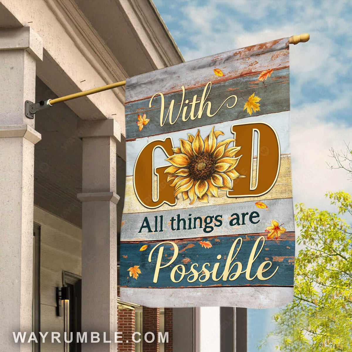 Sunflower painting, Maple leaf, With God all things are possible - Jesus Flag