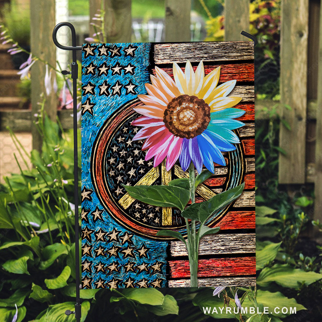 Colorful flower, Watercolor US flag, White star - Jesus Flag