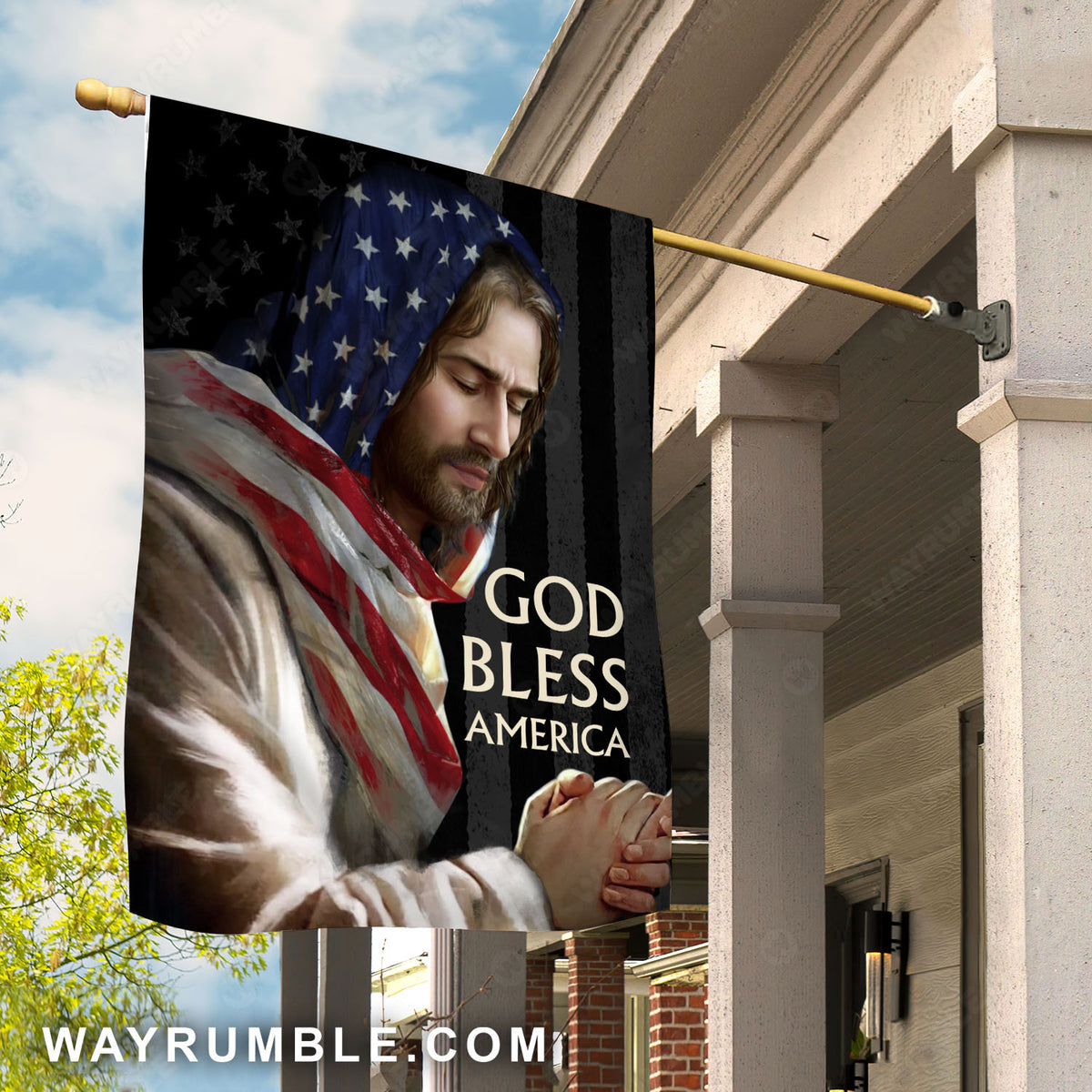 Jesus Christ, Praying, US flag, God bless America - Jesus Flag