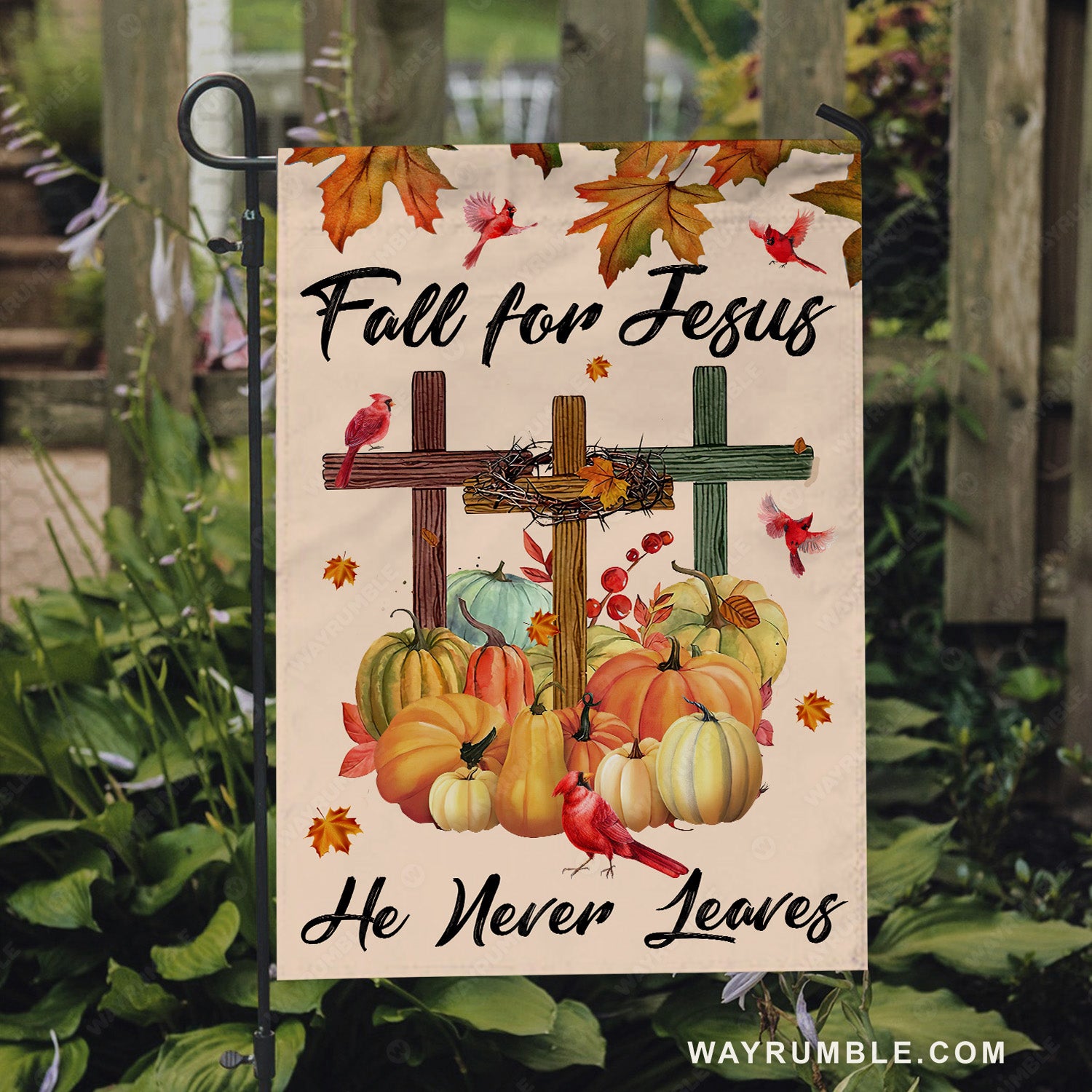 Halloween flag, Watercolor pumpkin, Cross symbol, Cardinal, Fall for Jesus - Jesus Flag