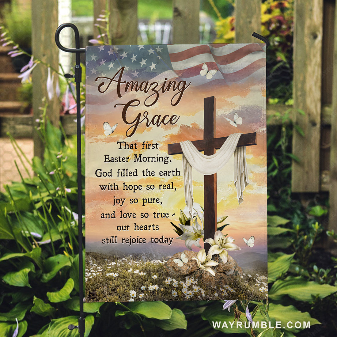 Beautiful cross, Lily flower, Pretty sunset, US flag, Amazing grace - Jesus Flag