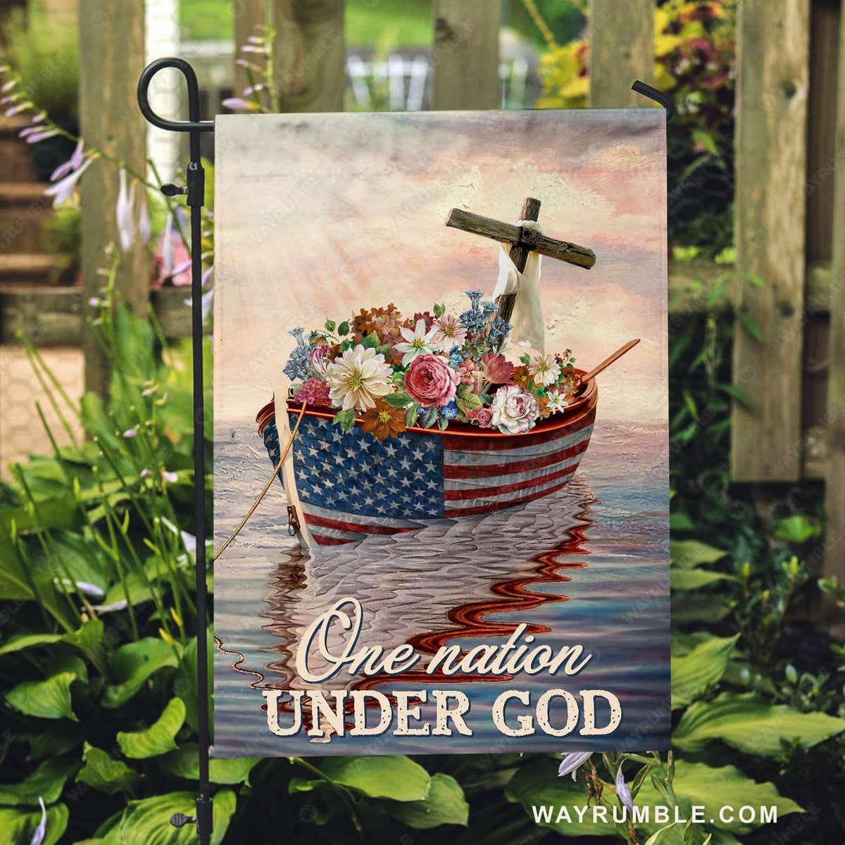 US flag, Boat painting, Cross symbol, One nation under God - Jesus Flag