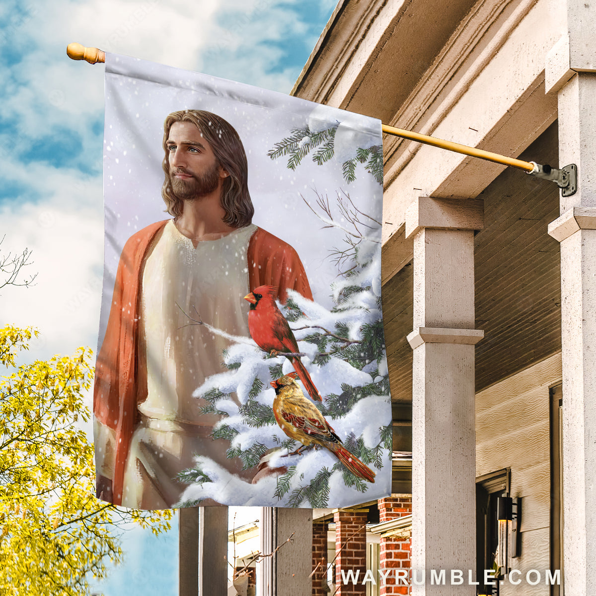 Happy Jesus artwork, Stunning cardinal, Winter forest, Beautiful smile - Jesus Flag