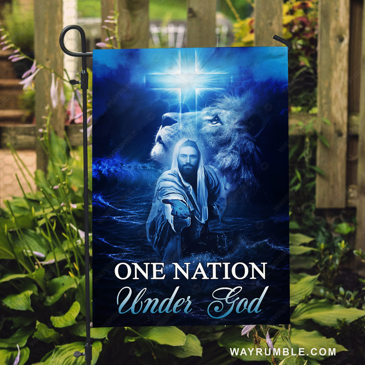 Jesus help me, Lion of Judah, Ocean wave, Cross light, One nation under God - Jesus Flag