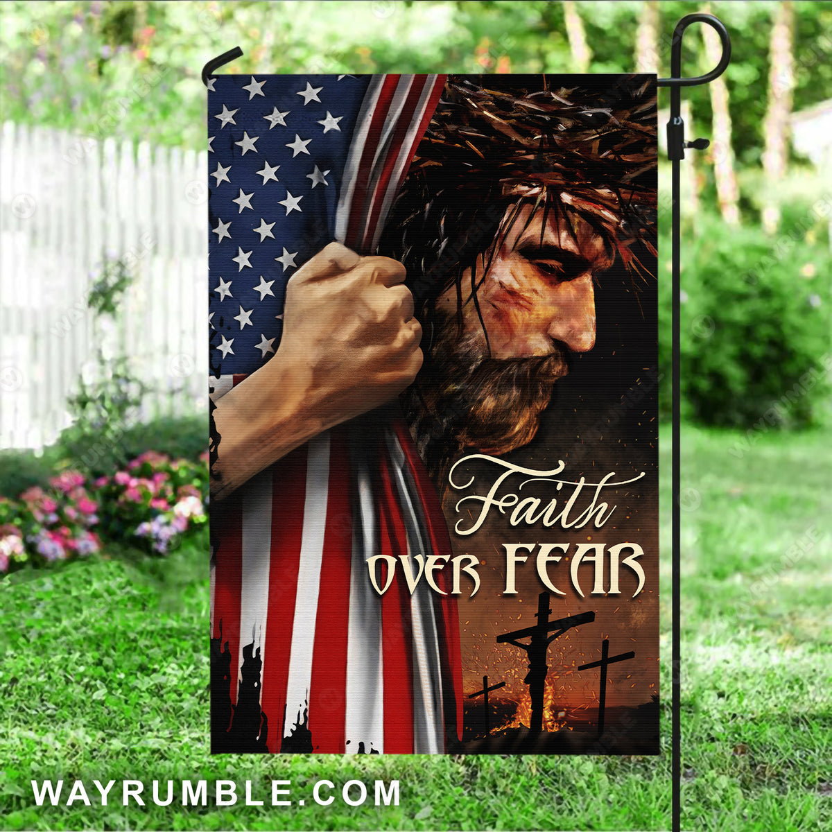 The face of Jesus, US flag, Watercolor painting, Faith over fear - Jesus Flag