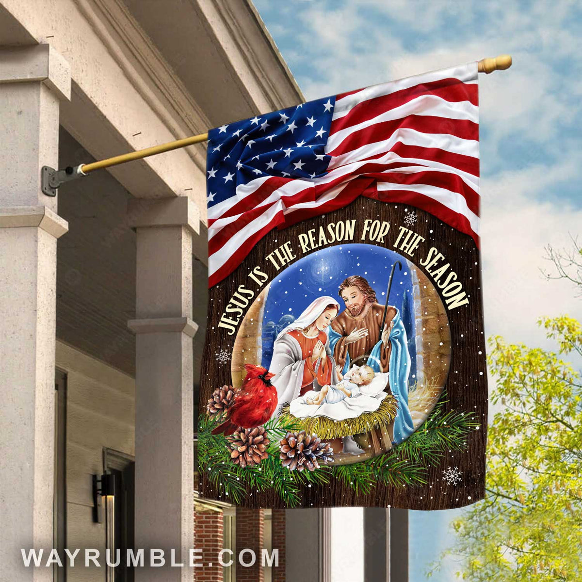 Jesus was born, Stunning night, US flag, Jesus is the reason for the season - Jesus Flag