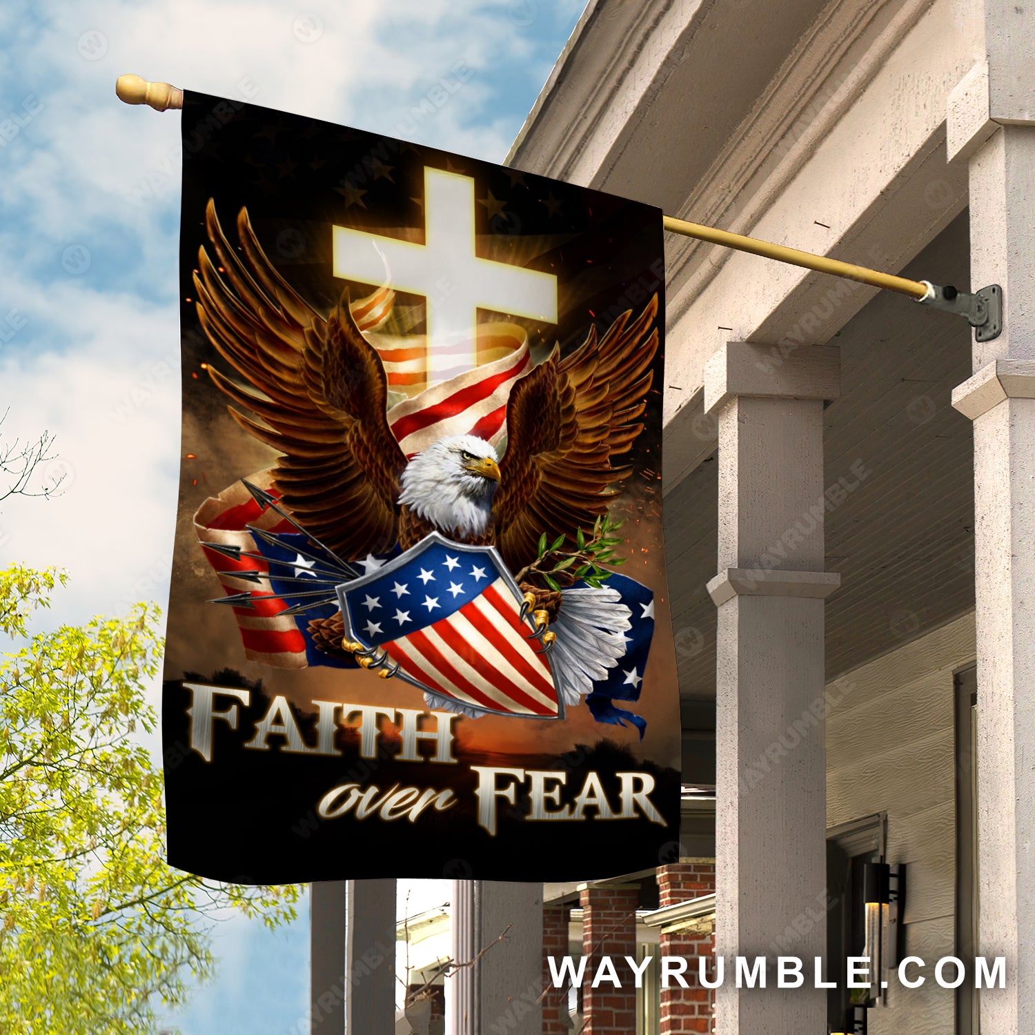 Beautiful eagle painting, Warrior drawing, White cross, Faith over fear - Jesus Flag