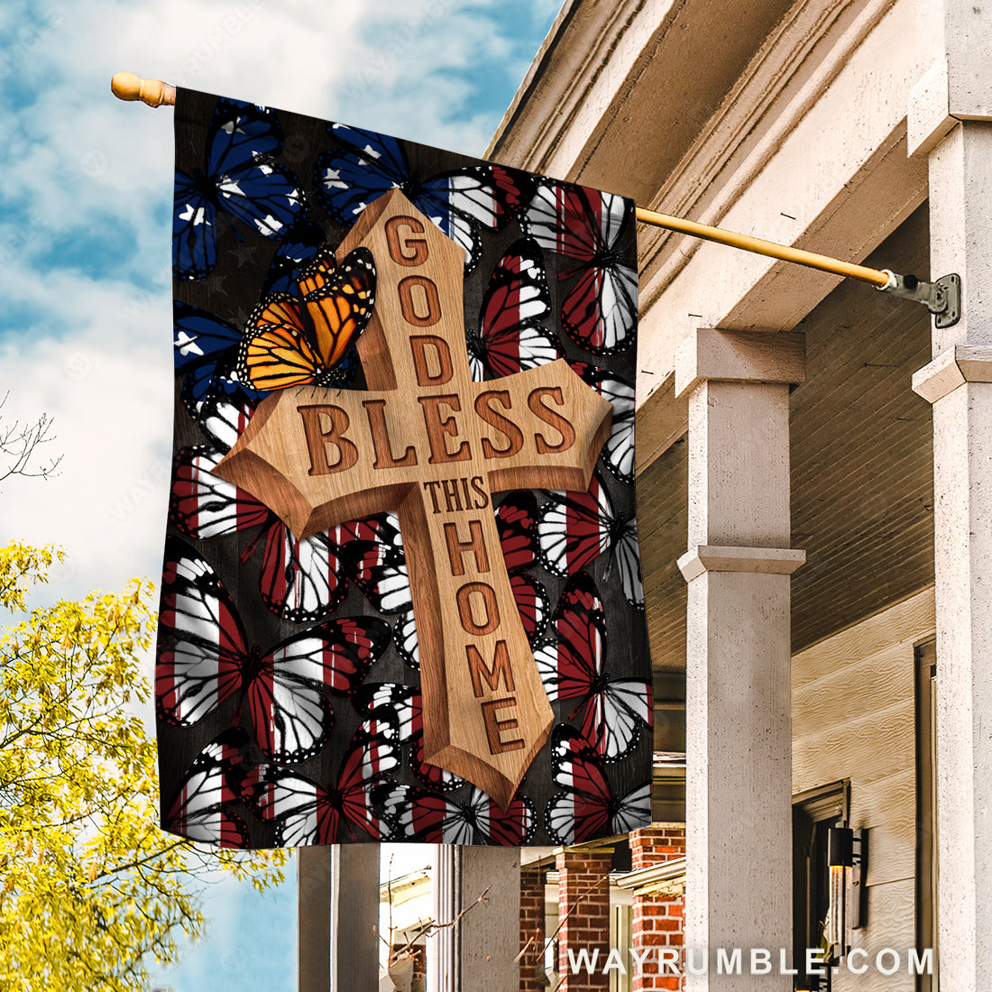 Beautiful cross, Orange butterfly, US flag, Butterfly drawing - Jesus Flag