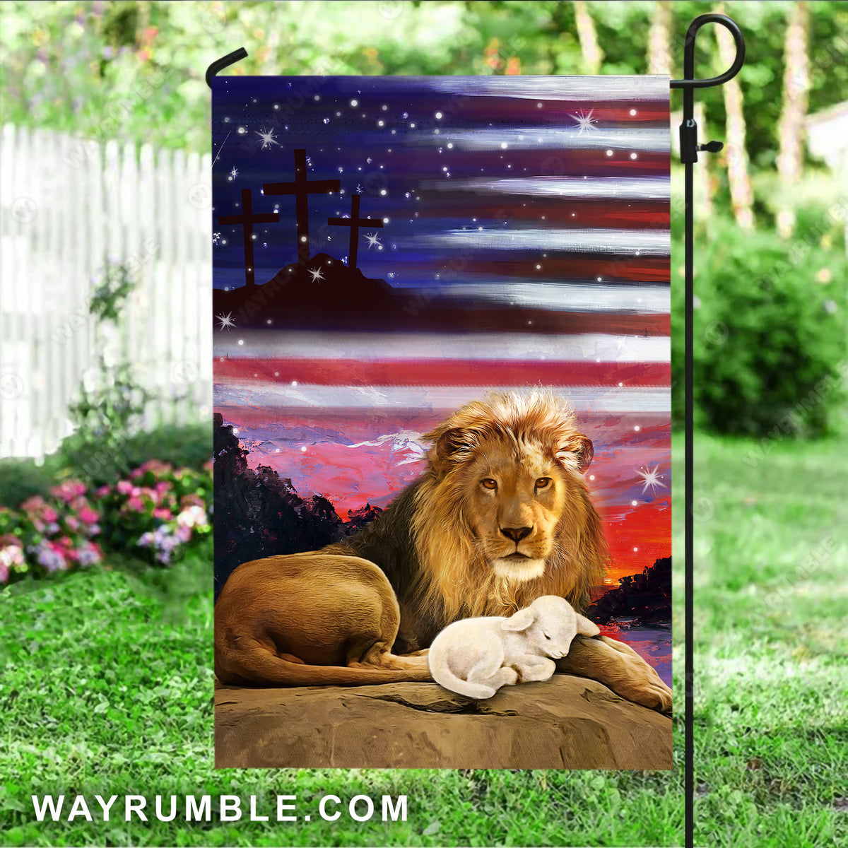 Beautiful lion painting, Little lamb, Magic sky, Galaxy drawing - Jesus Flag