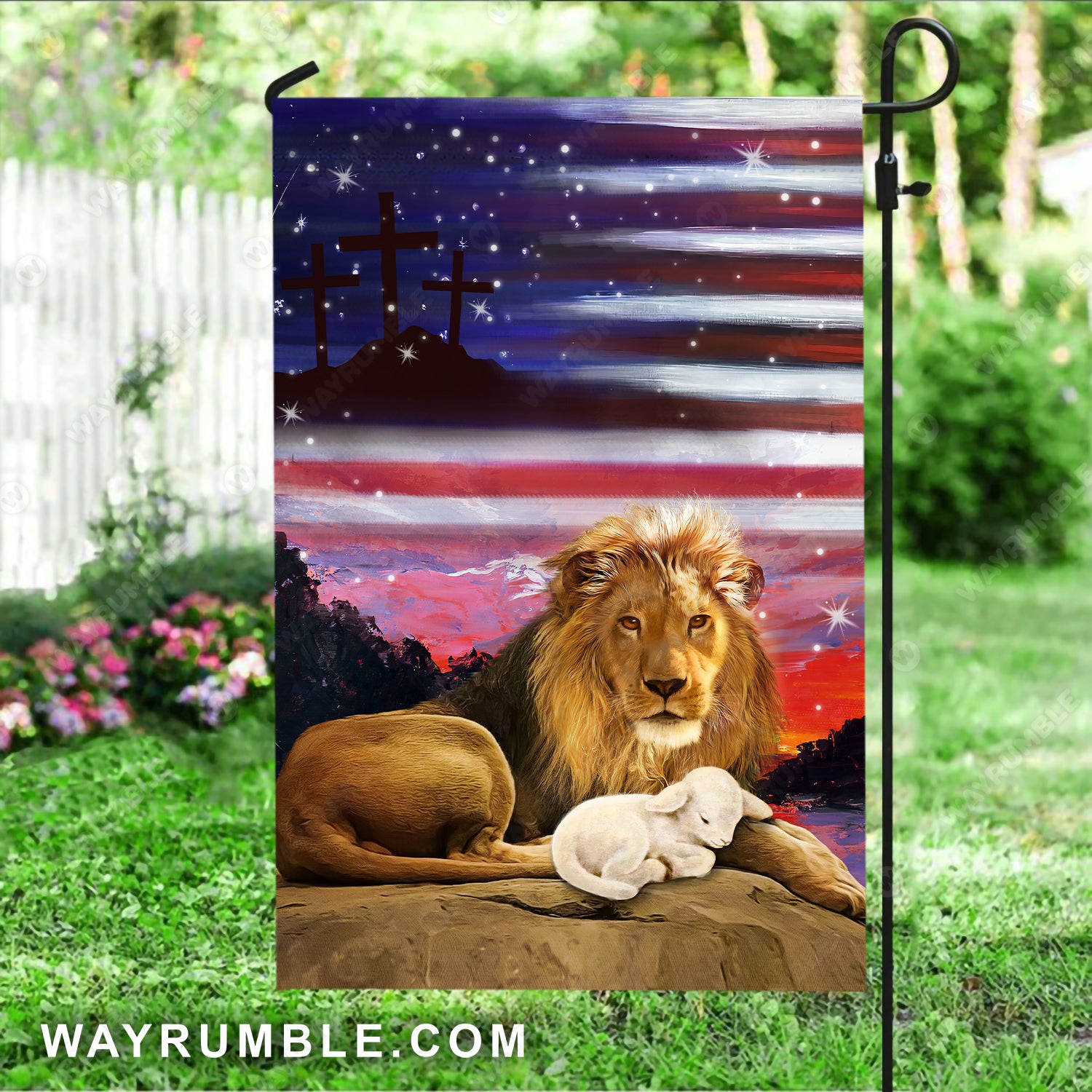 Beautiful lion painting, Little lamb, Magic sky, Galaxy drawing - Jesus Flag