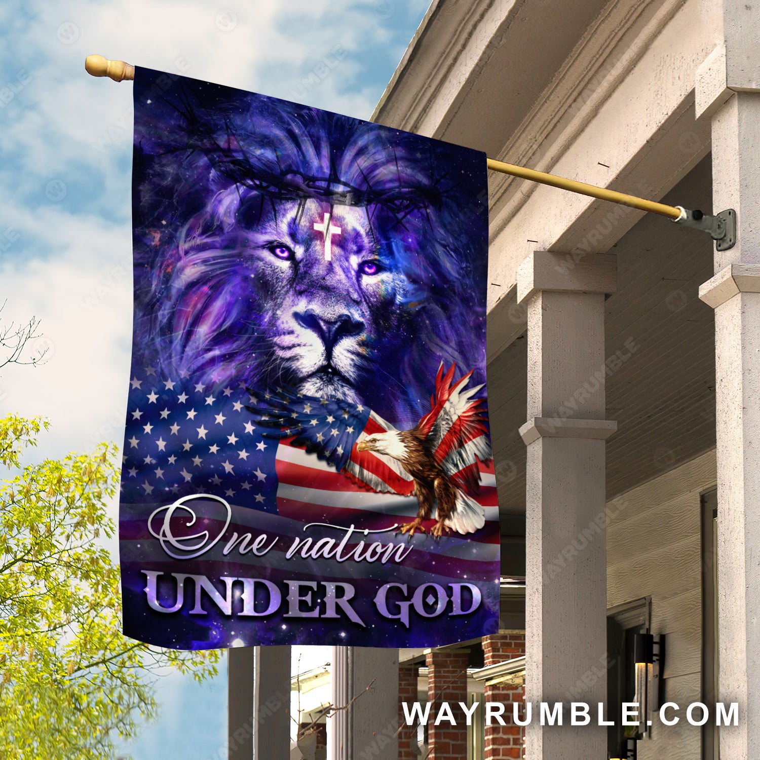King of Kings, Lion of Judah, Purple background, One nation under God - Jesus Flag
