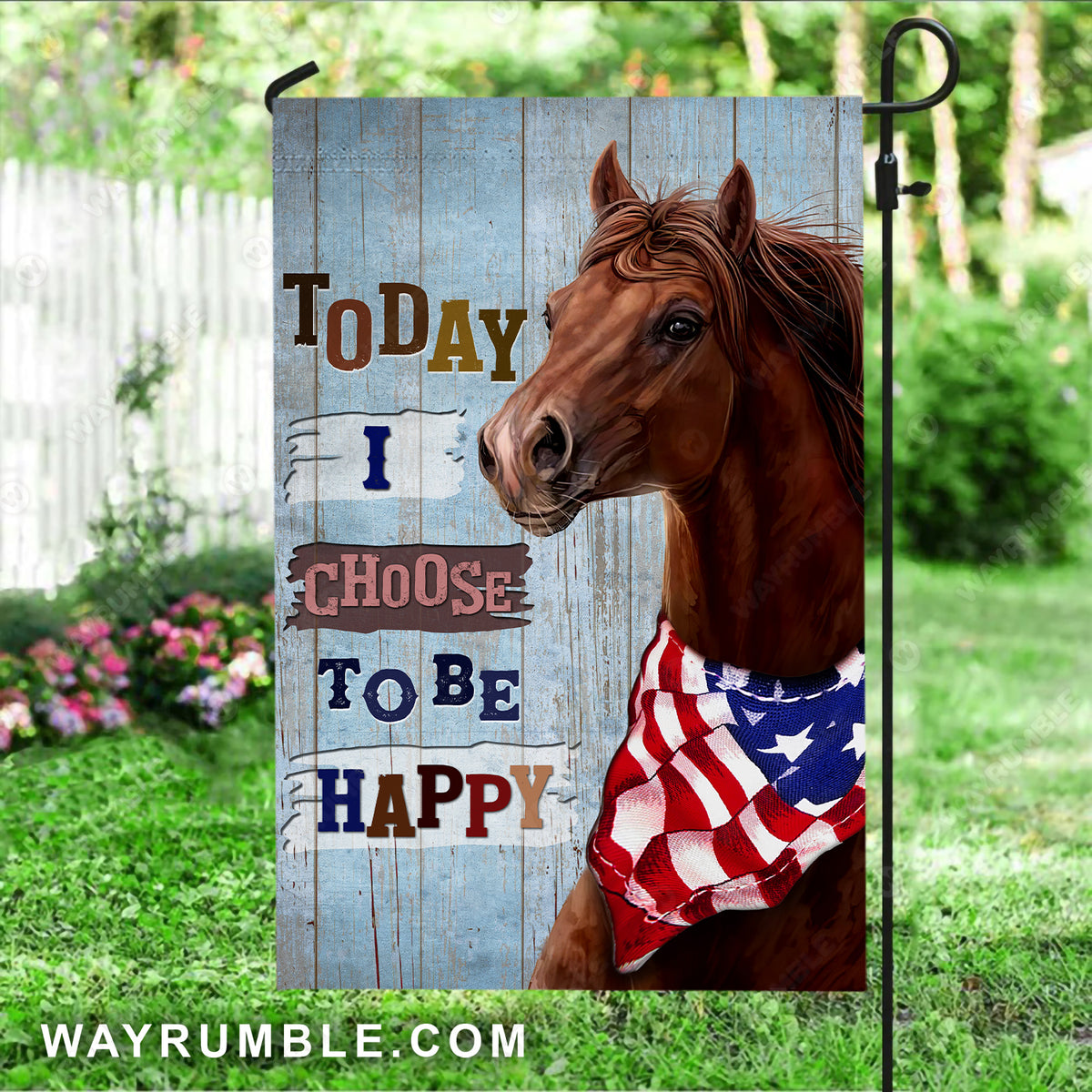 Dark brown horse, US flag symbol, Today I choose joy - Jesus Flag