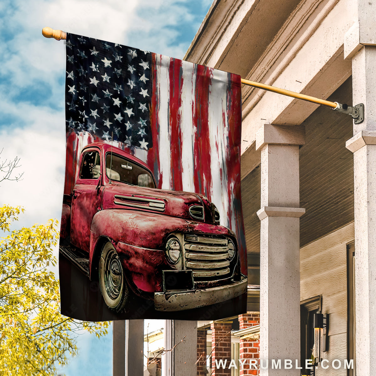 Watercolor US flag, Beautiful ladybug car - Jesus Flag