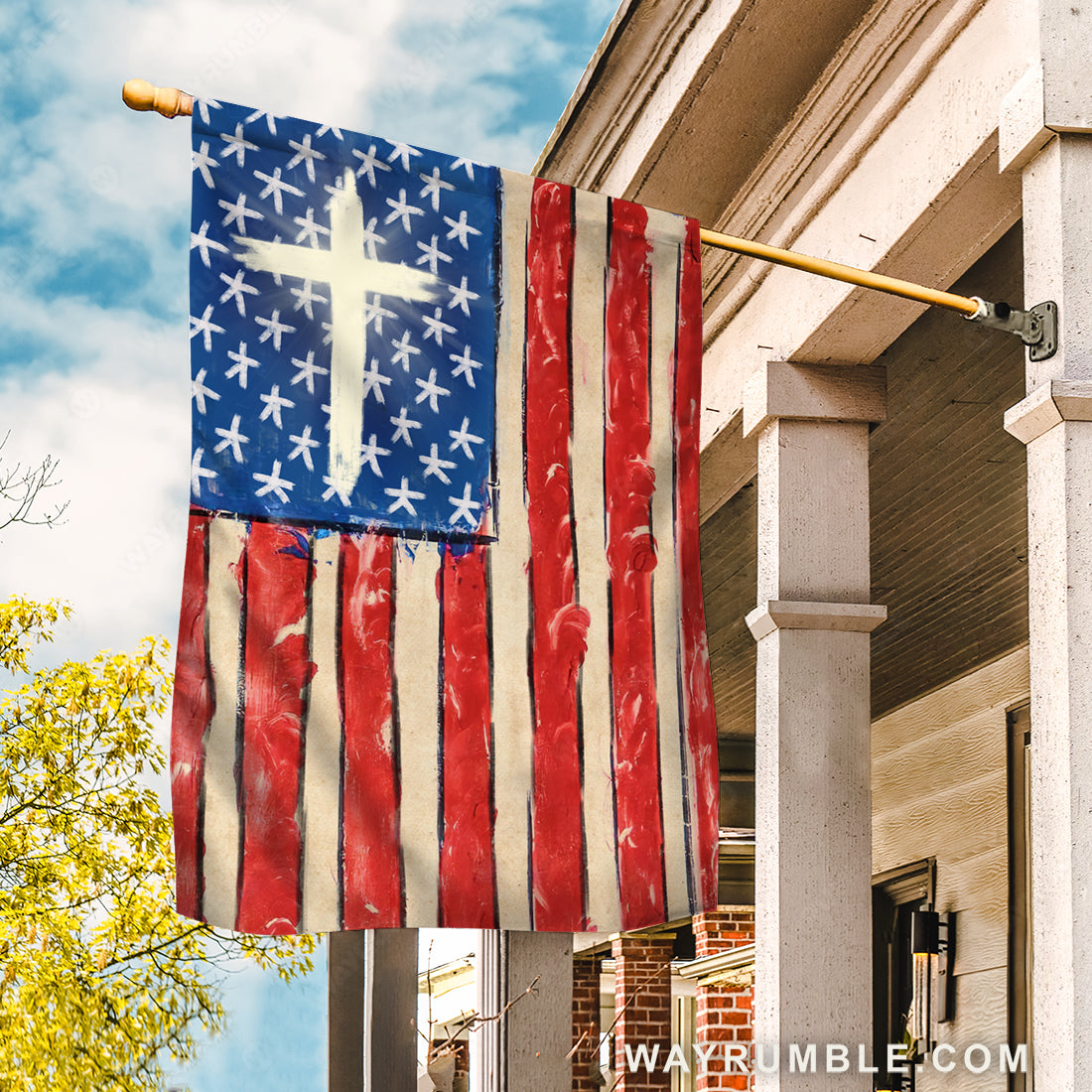 Watercolor US flag, White cross, Beautiful flag - Jesus Flag