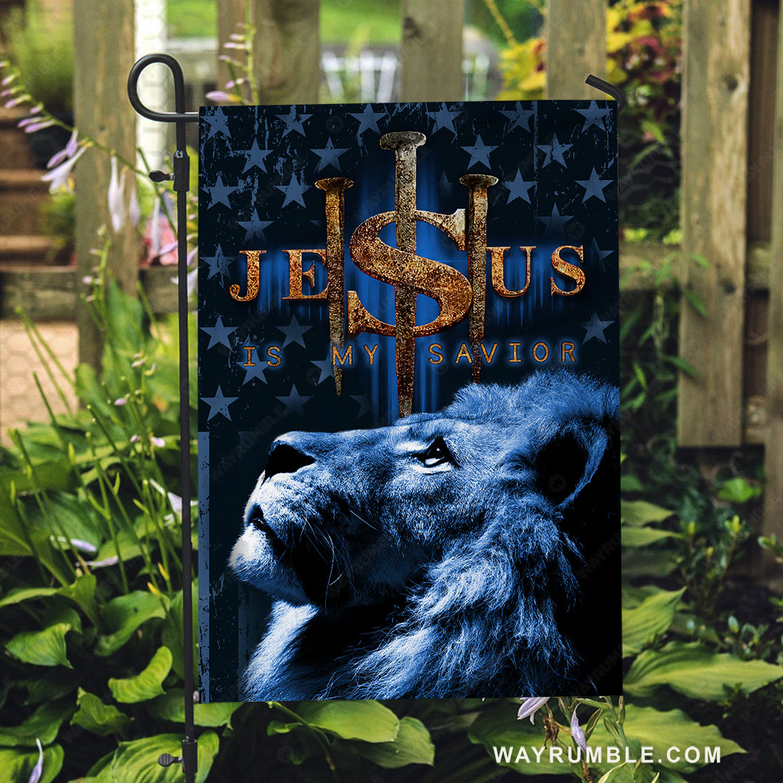 Blue lion painting, Dark night, Jesus is my savior - Jesus Flag