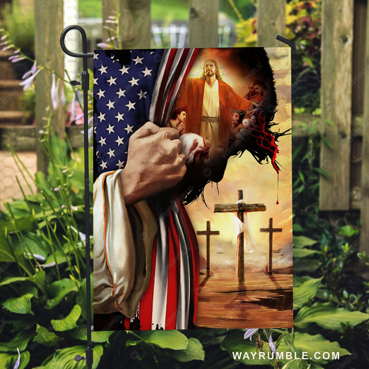 Pray for healing, Jesus&#39;s hand, Cross symbol, US flag painting - Jesus Flag