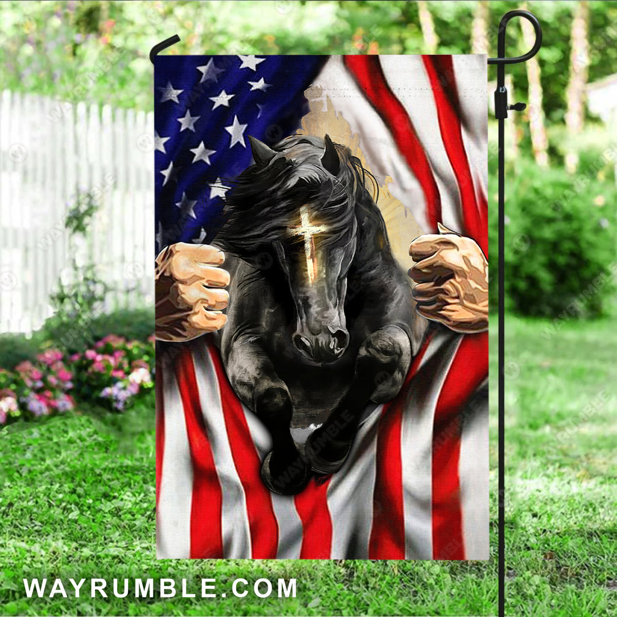 Black horse drawing, Cross symbol, US flag, Jesus painting - Jesus Flag