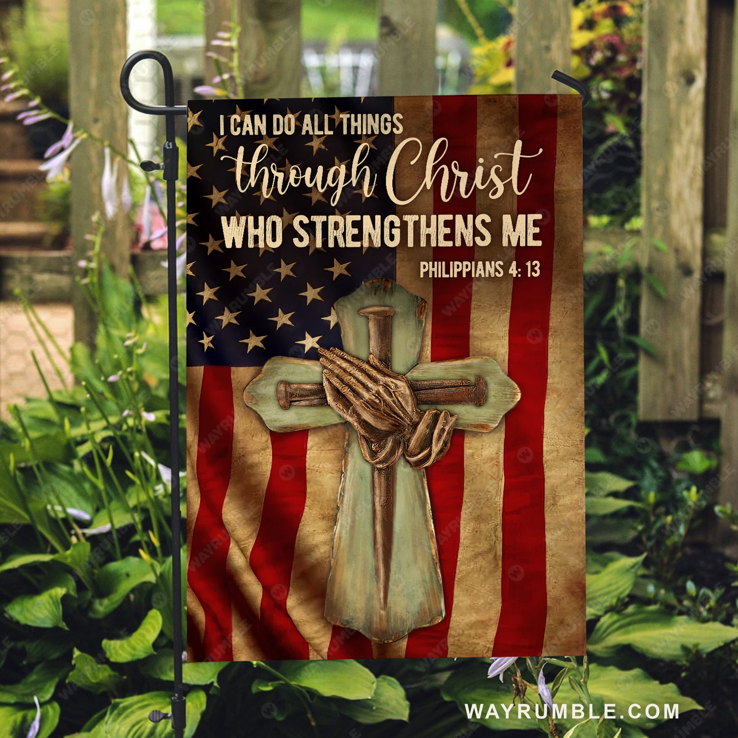 Green cross, Pray with Jesus, Old US flag, I can do all things through Christ who strengthens me - Jesus Flag