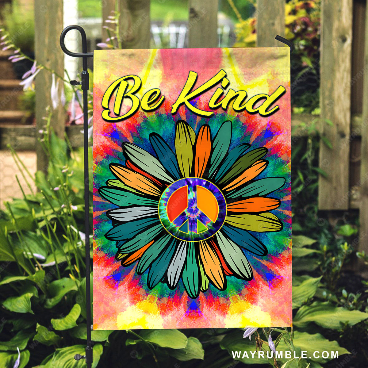 Peace symbol, Colorful flower, Be kind - Jesus Flag