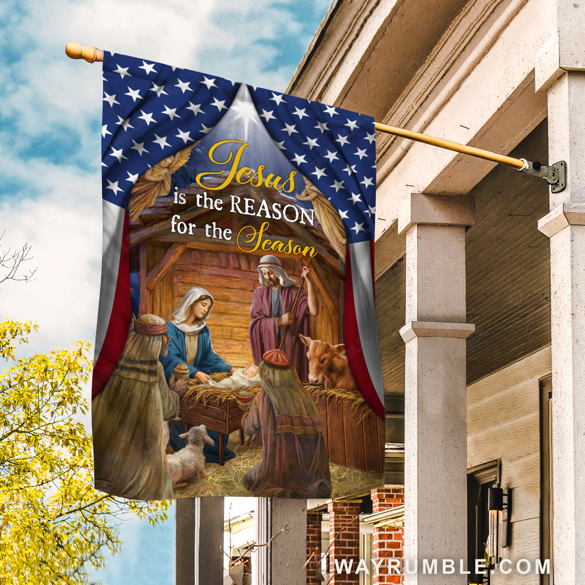 Stunning night, Jesus was born, Merry Christmas, Jesus is the reason for the season - Jesus Flag