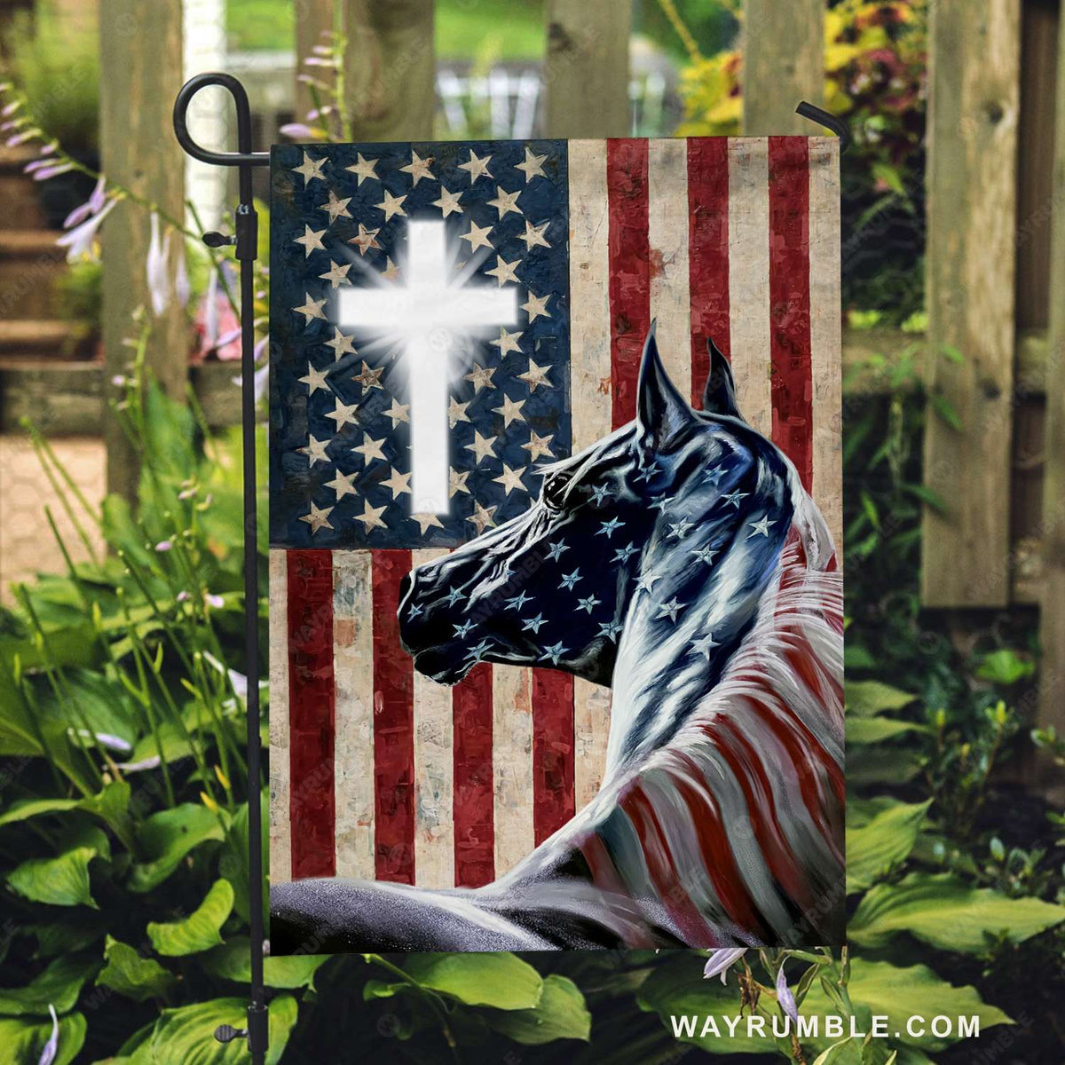 US Flag, Black horse, Cross symbol, Light cross - Jesus Flag ...