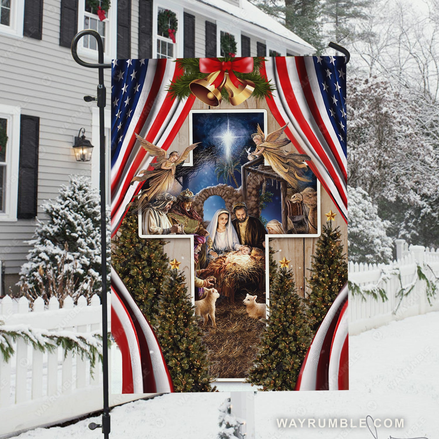 Unique cross, Beautiful Maria painting, Happy Christmas - Jesus Flag