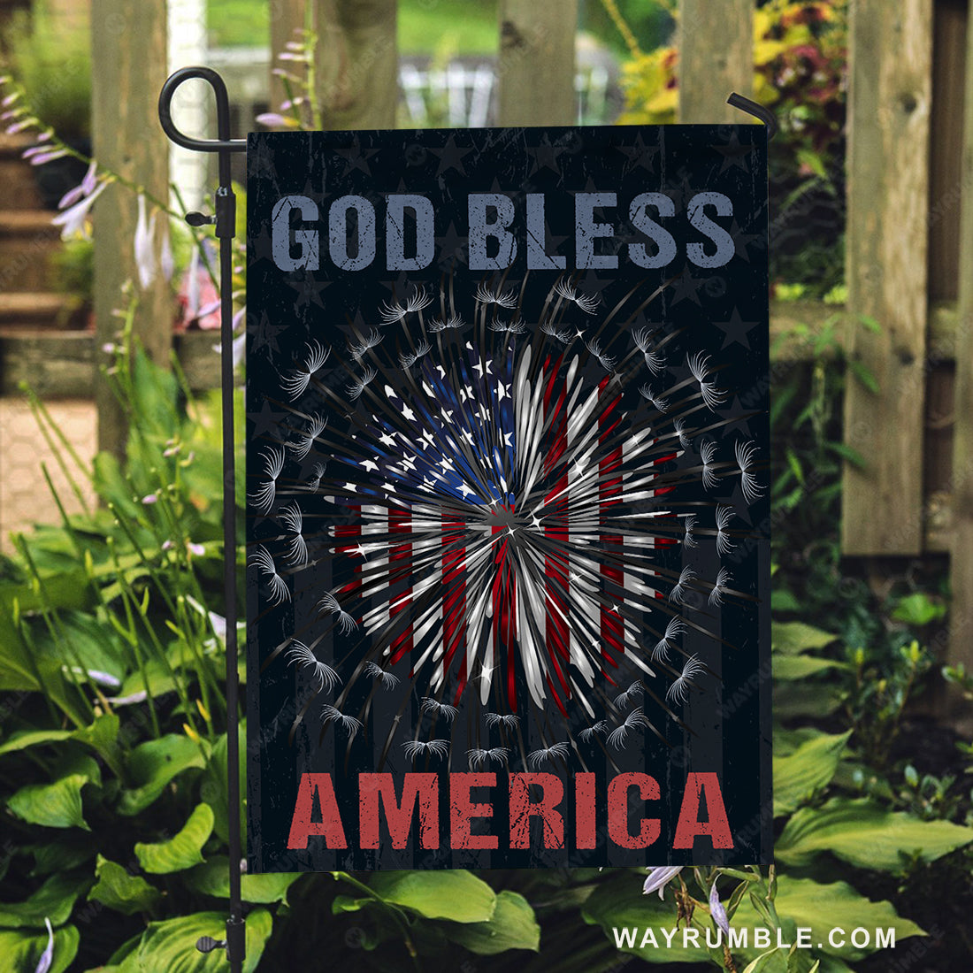 Dandelion painting, US flag, God bless America - Jesus Flag