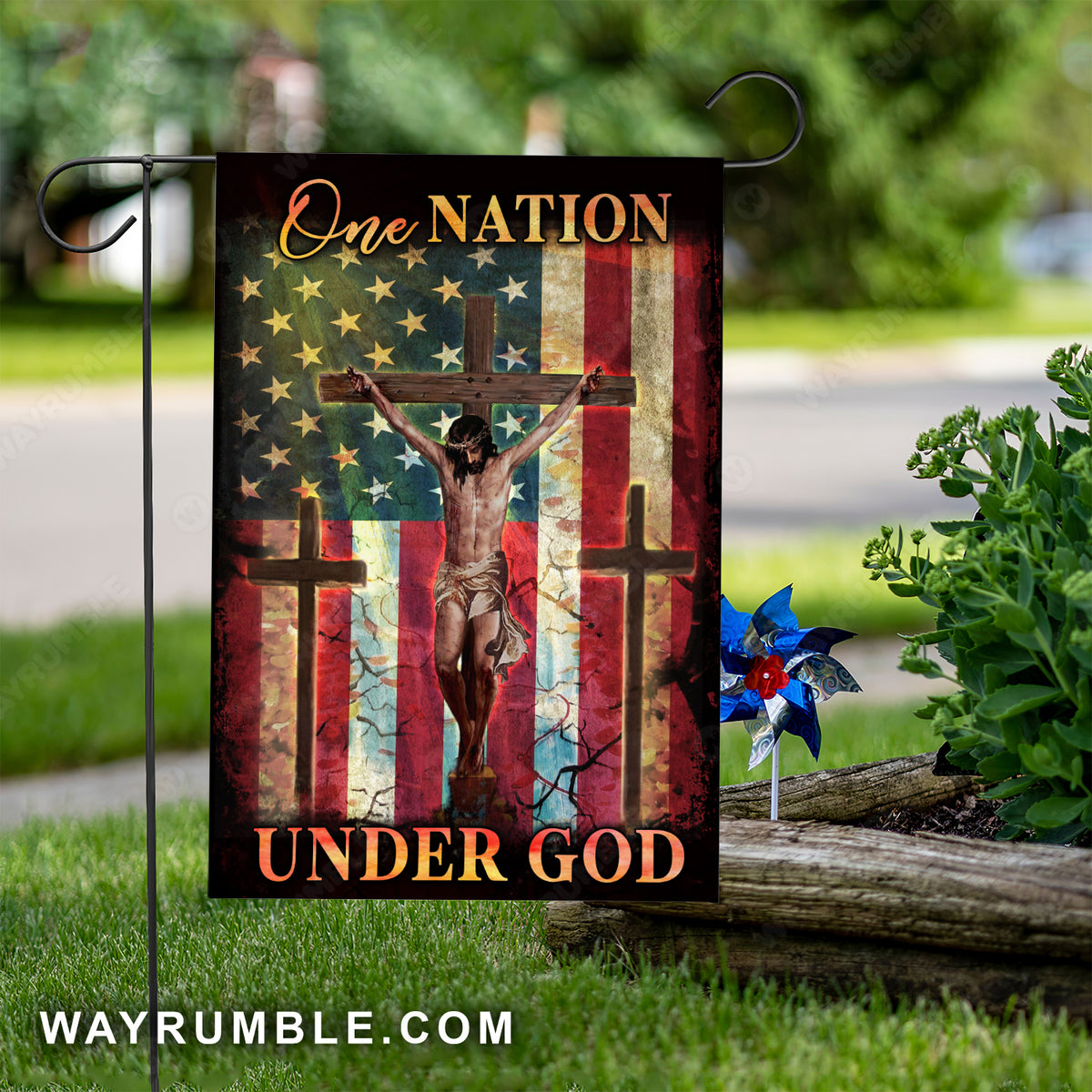 The life of Jesus, Unique cross, US flag, One nation under God - Jesus Flag