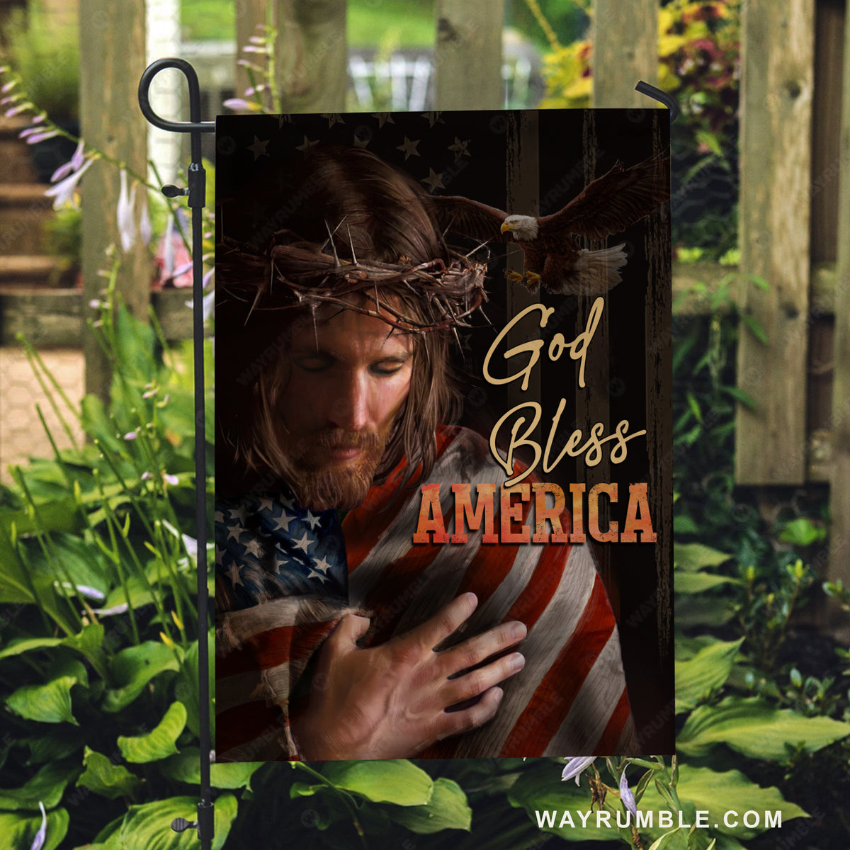 The life of Jesus, Crown of thorn, Eagle painting, God bless America - Jesus Flag