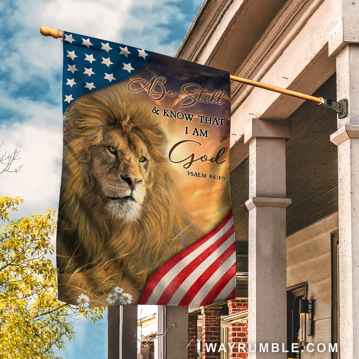 King of Kings, Amazing lion painting, US flag, Be still and know that I am God - Jesus Flag