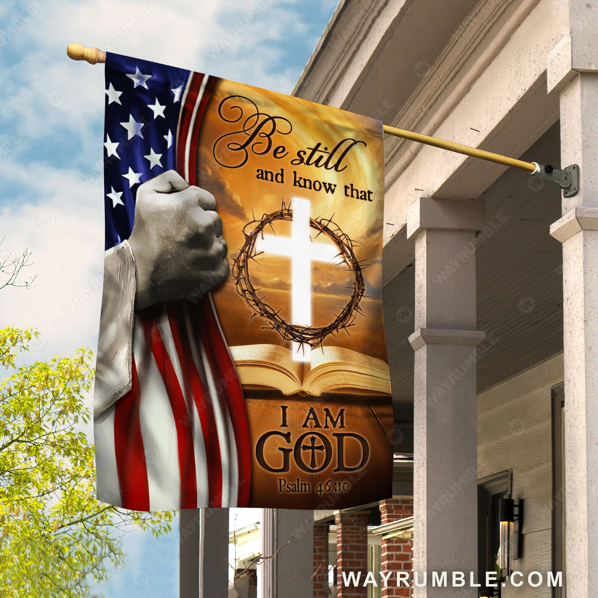 Unique cross, Crown of thorn, Orange sunset, Bible drawing, Be still and know that I am God - Jesus Flag