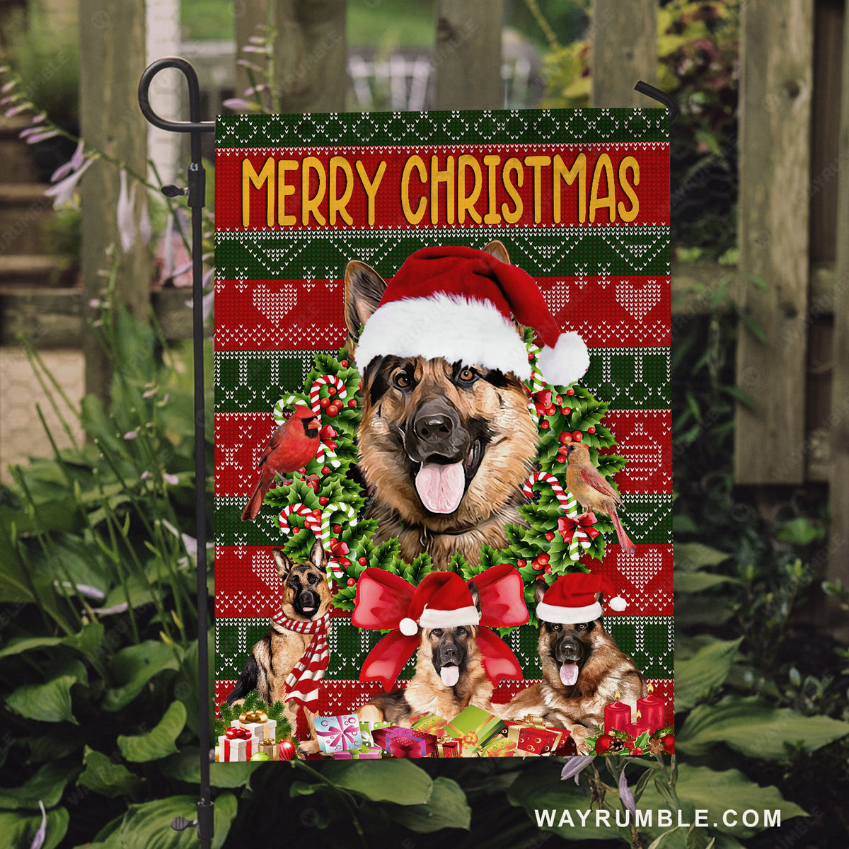 Cute German Shepherd, Christmas vibe, Home Decor, Merry Christmas - Jesus Flag